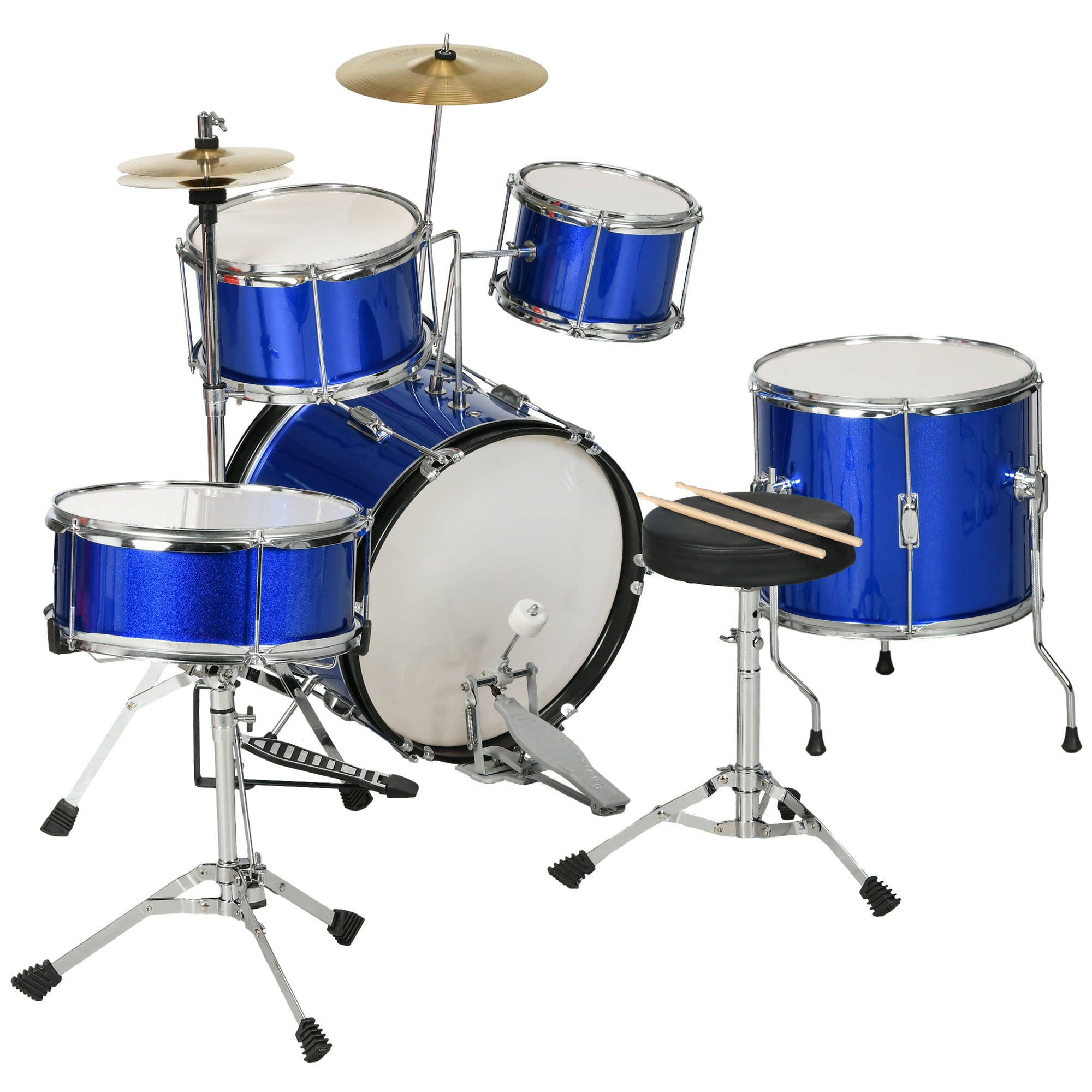 AIYAPLAY 11 Piece Kids Drum Kit with Stool, Drumsticks, Pedal, Cymbals, for 3-6 Years, Blue-0