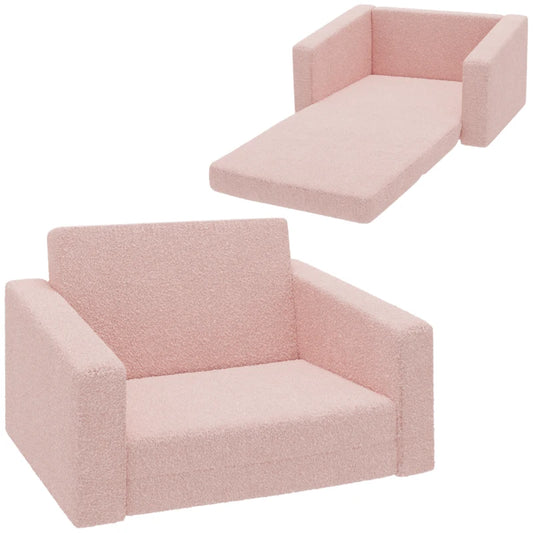 Childrens Sofa 2 in 1 Kids Convertible Sofa Kids Armchair, Foldable Recliner for Bedroom Playroom Living Room, Pink | AIYAPLAY-0