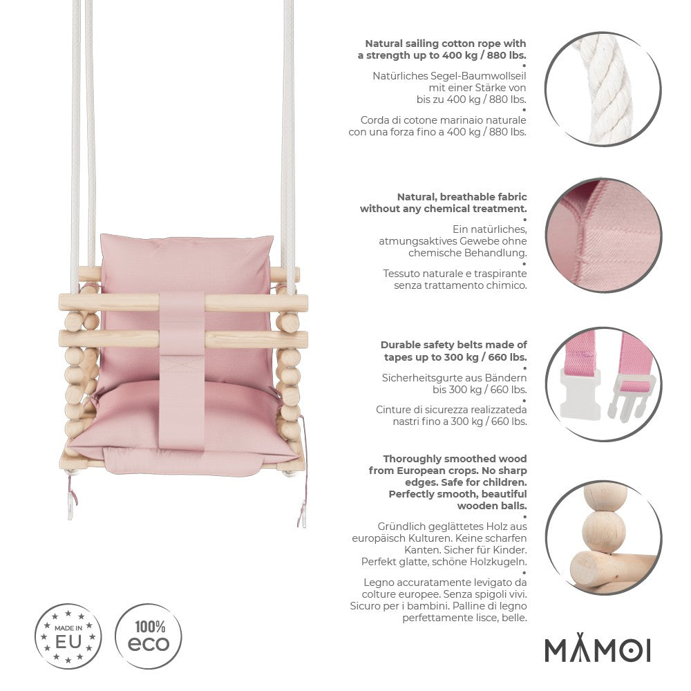 MAMOI® Baby swing Pink, Toddler sensory seat 3 in 1, Wooden door bouncer for kids, Indoor swings set, Chair from birth for toddlers age 1-3-1