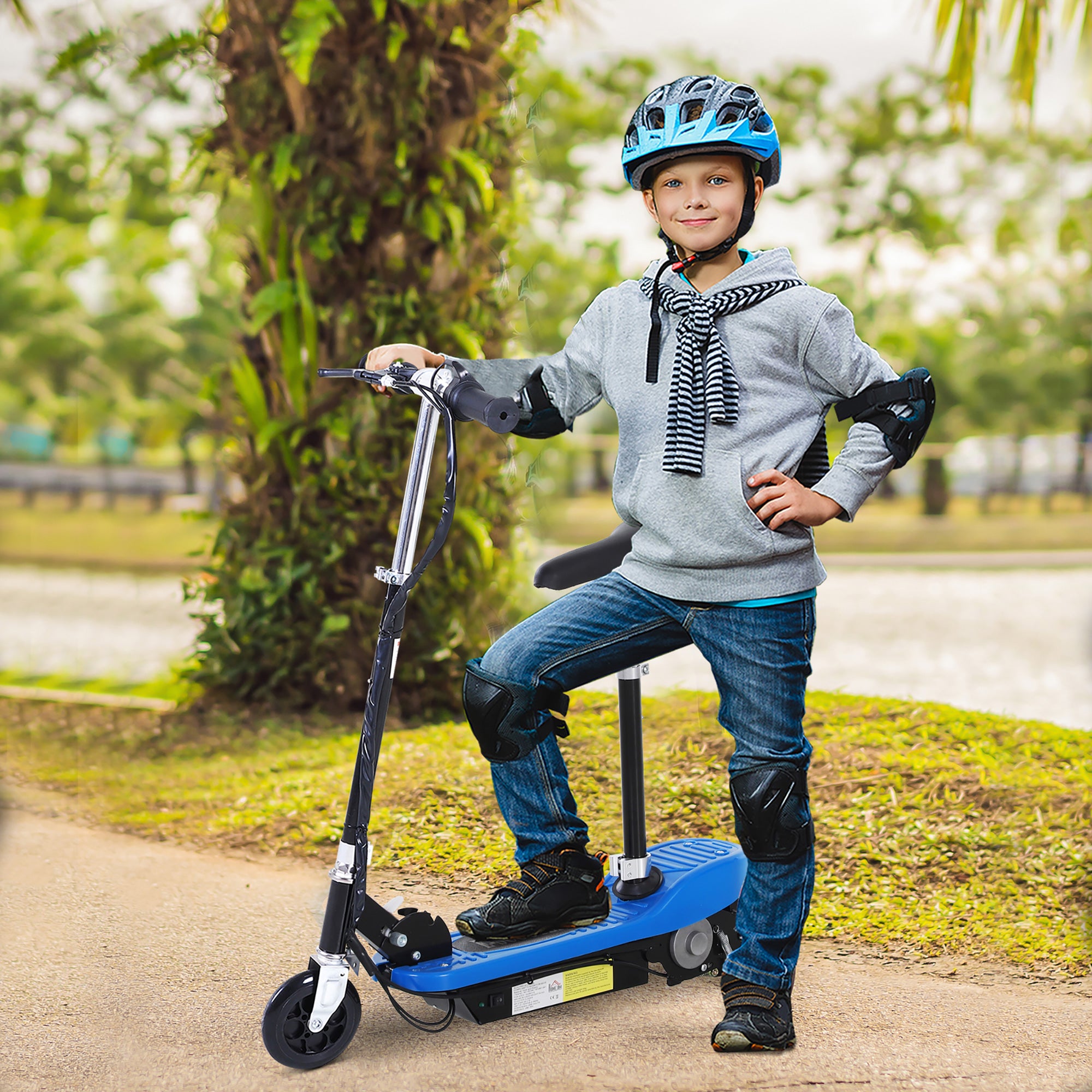 HOMCOM Outdoor Ride On Powered Scooter for kids Sporting Toy 120W Motor Bike 2 x 12V Battery in Blue-8