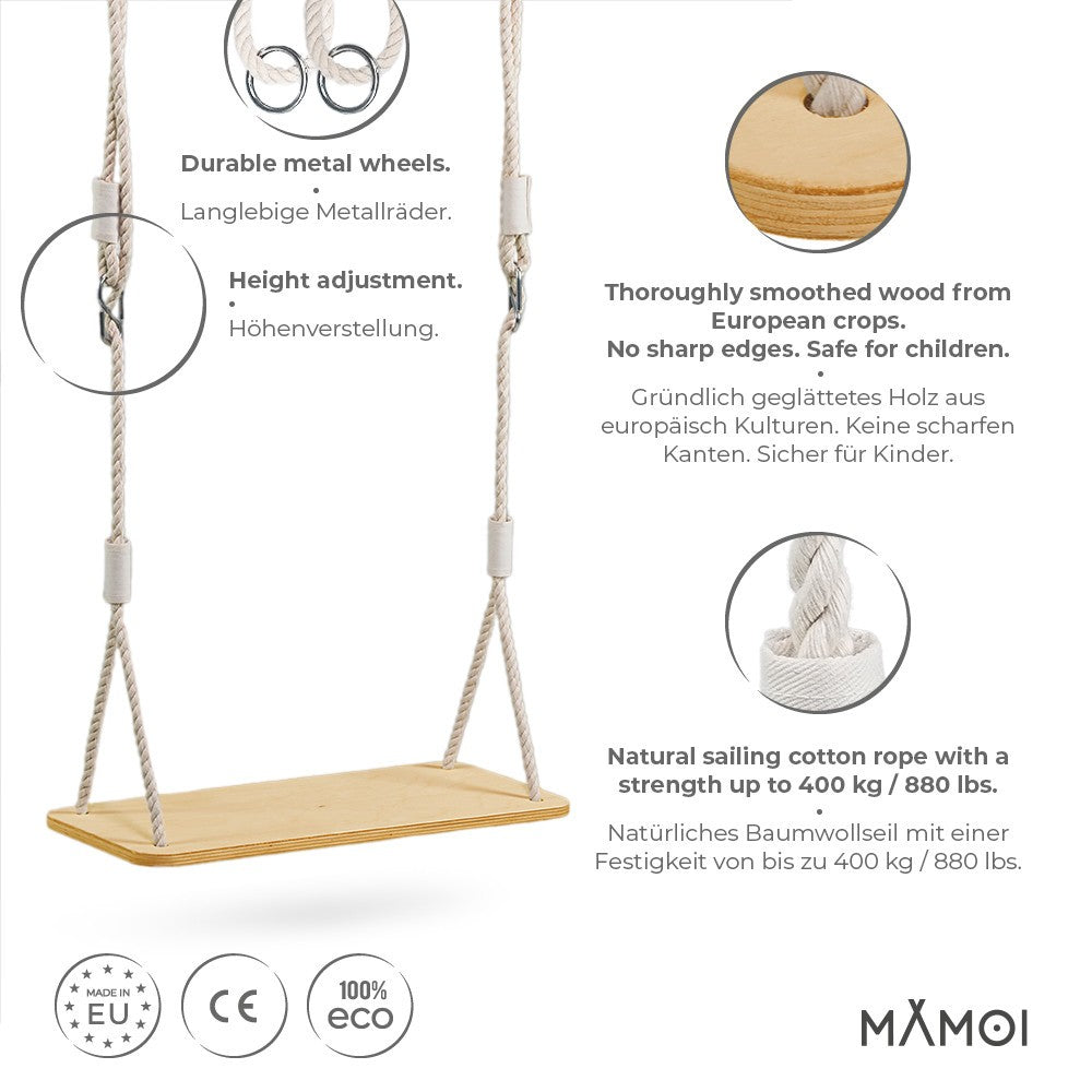 MAMOI® Child’s swing Wooden swing Child’s swing for garden outdoors | Wooden swing up to 100 kg! | Made in EU | 100% ECO-1