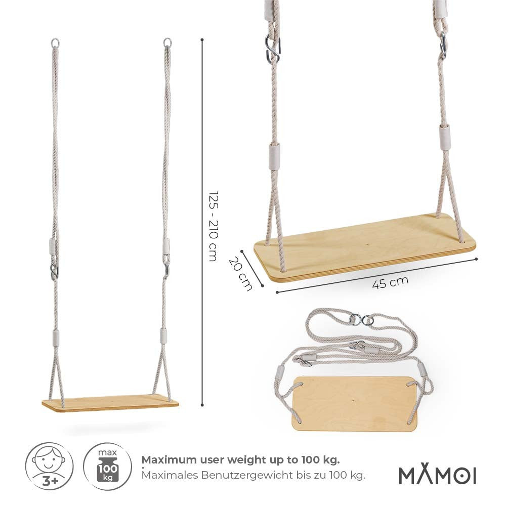 MAMOI® Child’s swing Wooden swing Child’s swing for garden outdoors | Wooden swing up to 100 kg! | Made in EU | 100% ECO-2