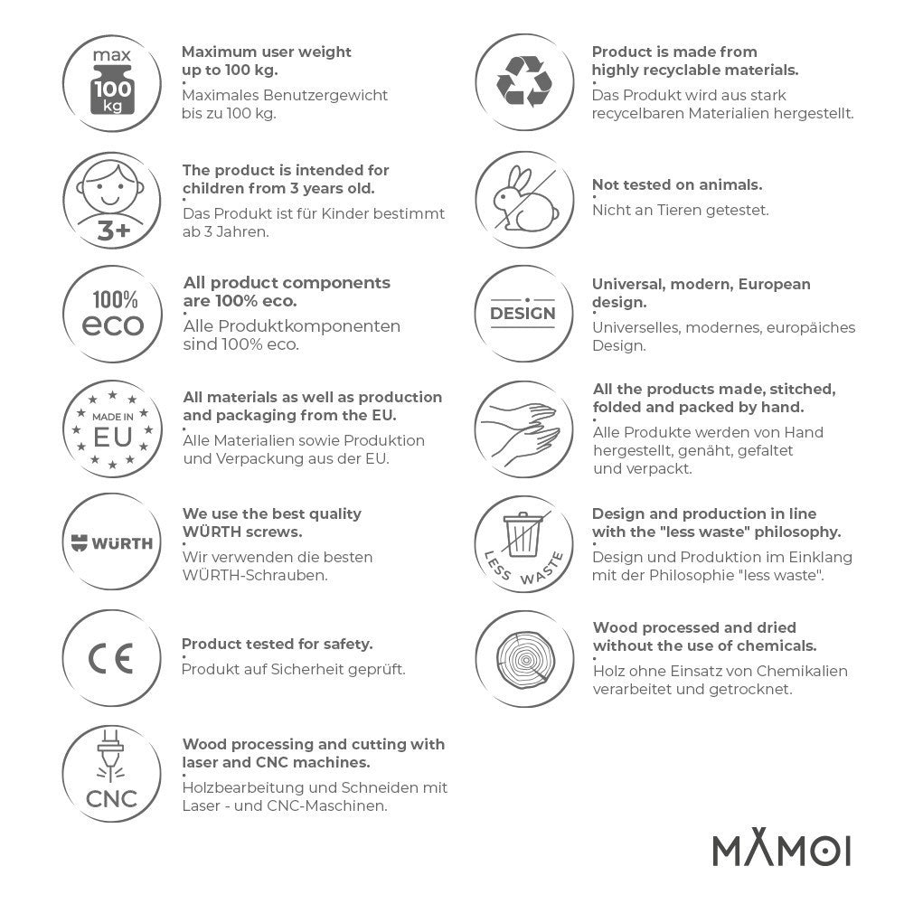 MAMOI® Child’s swing Wooden swing Child’s swing for garden outdoors | Wooden swing up to 100 kg! | Made in EU | 100% ECO-3