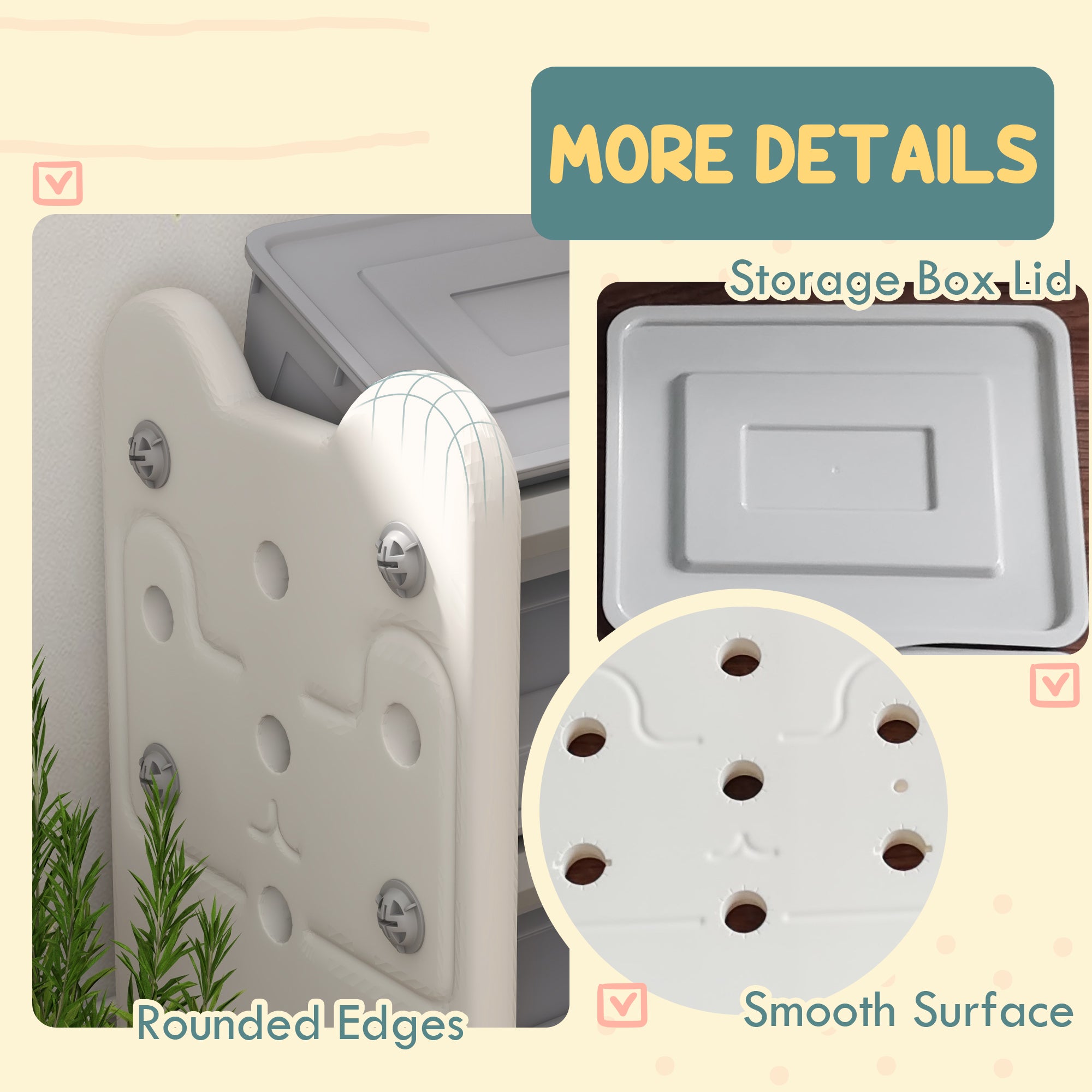 AIYAPLAY Grey 3 Tier Kids Toy Storage Units with 6 Storage Boxes, 76 x 37 x 60cm-5