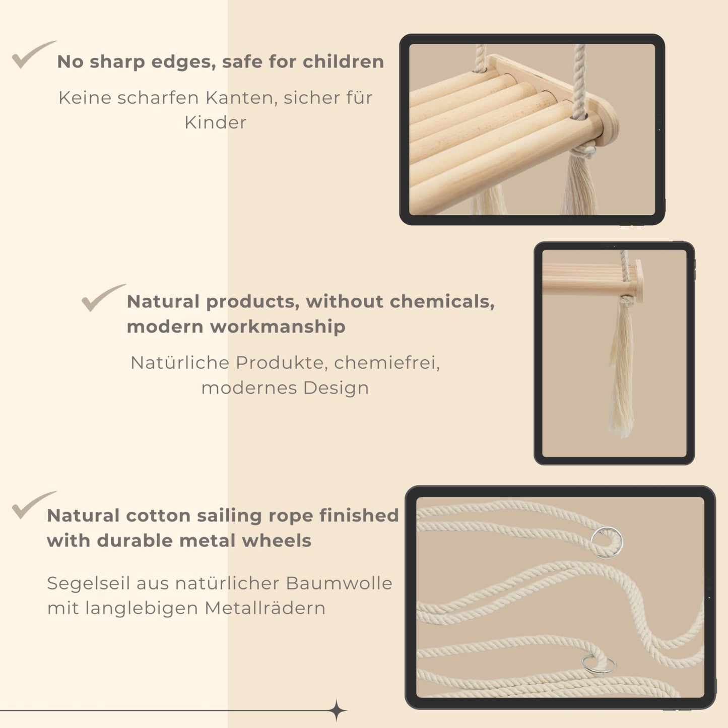 MAMOI® wooden baby swing | wooden swing | wooden swing board | baby swing for at home | indoor swing | 100% ECO | made in the EU.-2