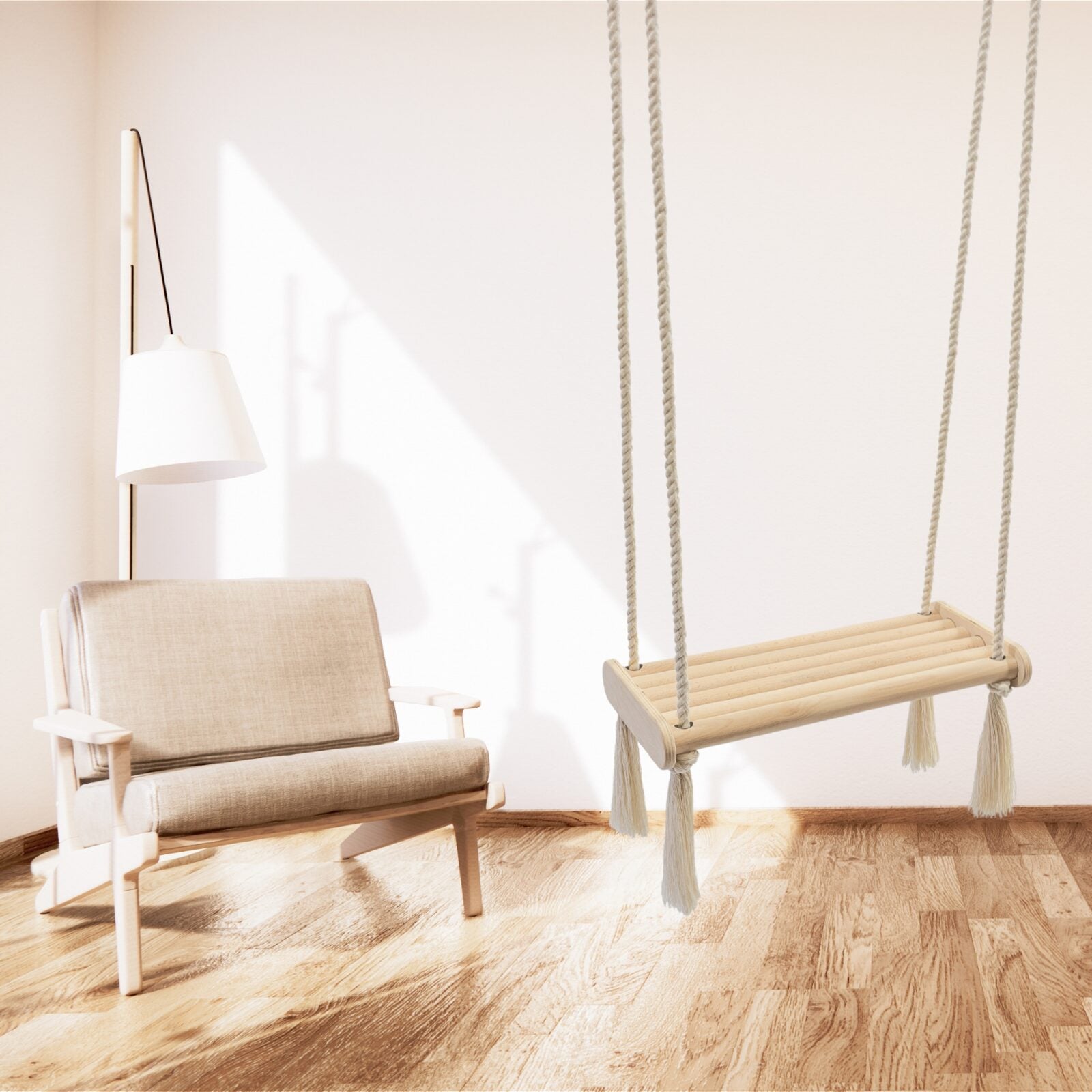 MAMOI® wooden baby swing | wooden swing | wooden swing board | baby swing for at home | indoor swing | 100% ECO | made in the EU.-3