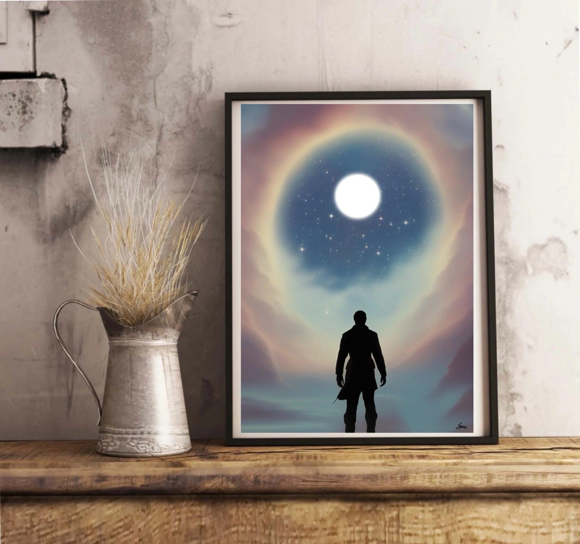 Celestial Contemplation – Cosmic Moon Art Print