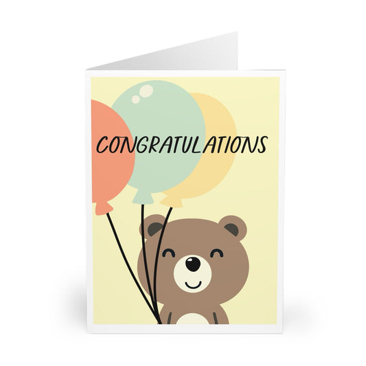 Cute Congratulations Card – Bear with Balloons Design