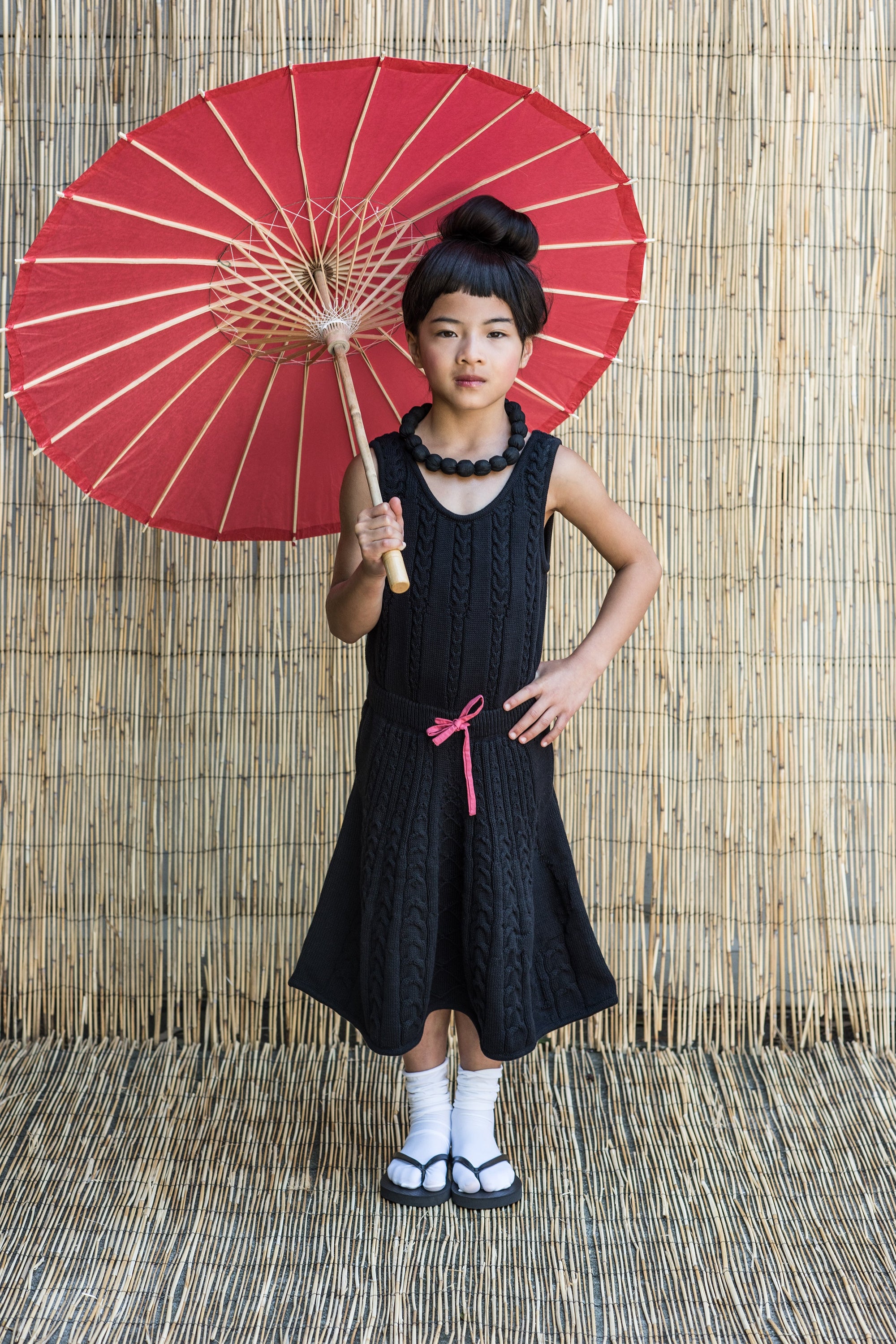 Black Cable Knit Dress for Girls-2
