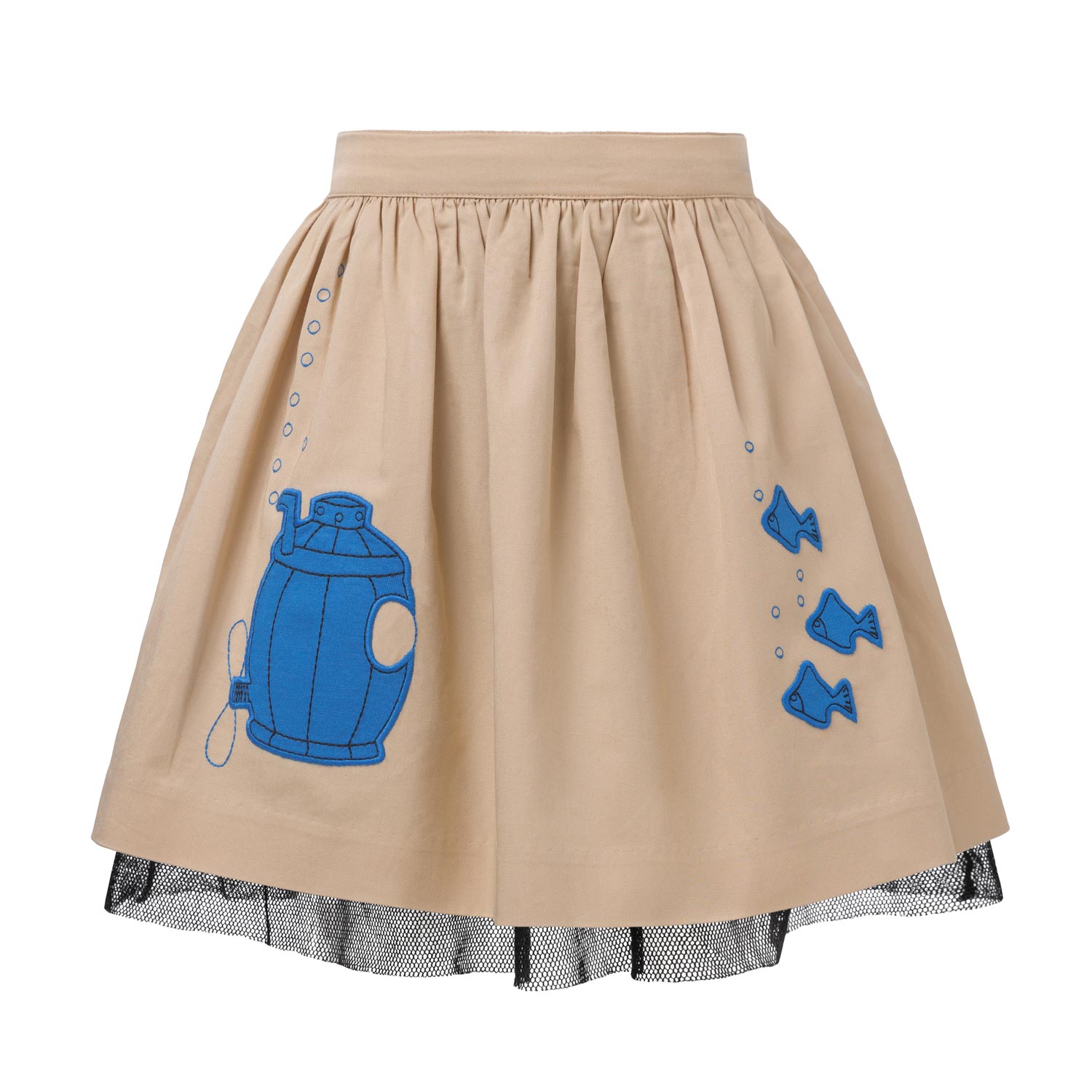 Kids Beige Cotton Skirt with Submarine-0