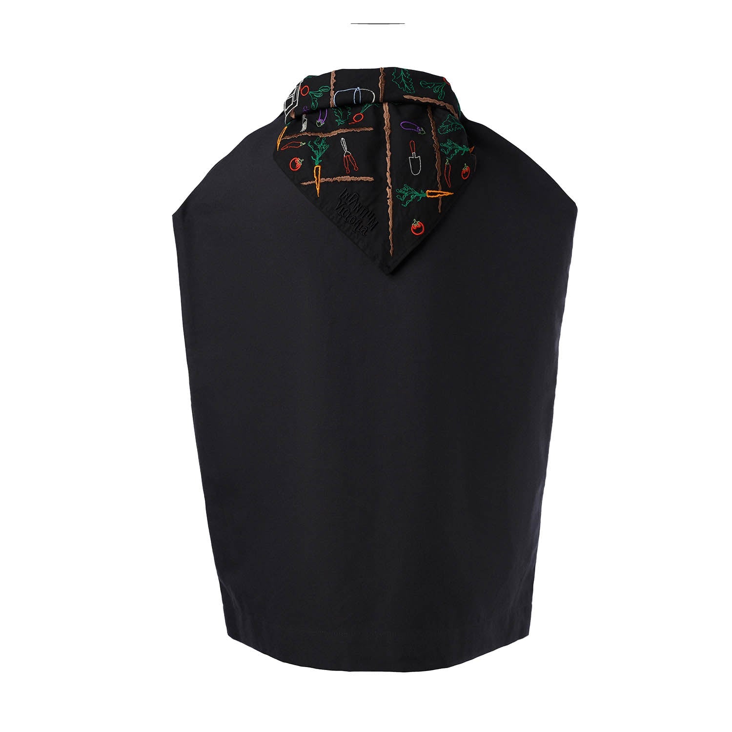 Women Black Handkerchief Dress with Embroidered Scarf-1