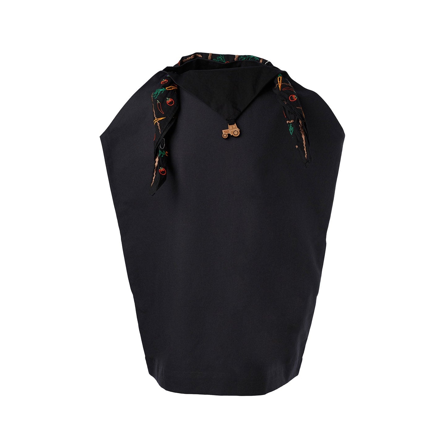 Women Black Handkerchief Dress with Embroidered Scarf-0