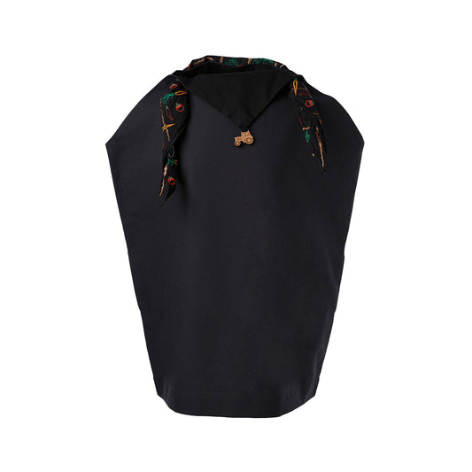 Women Black Handkerchief Dress with Embroidered Scarf-0