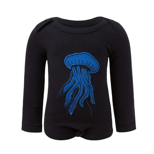 Black Baby Onesie with Jellyfish Application-0