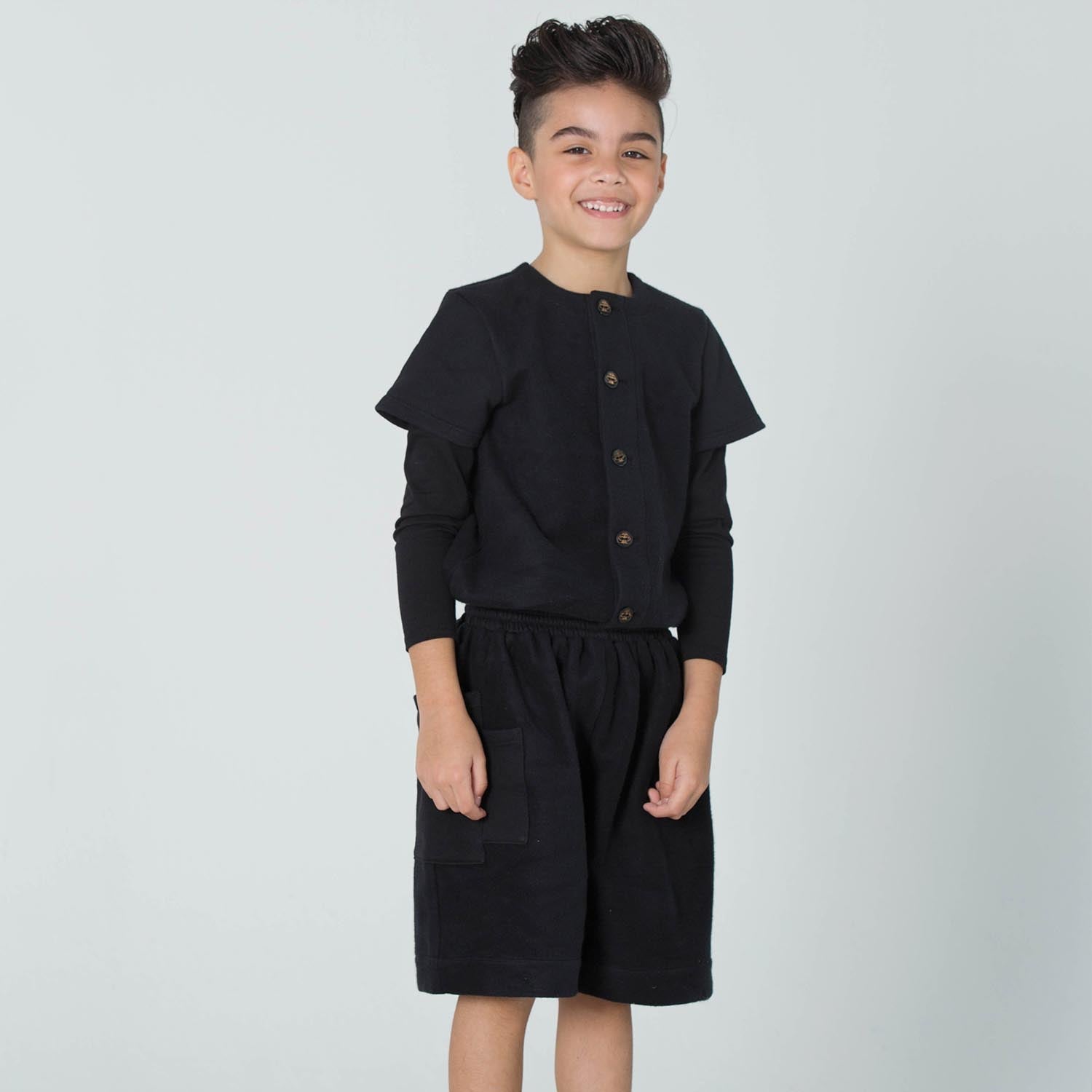 Kids Black Short Boiler Suit-2