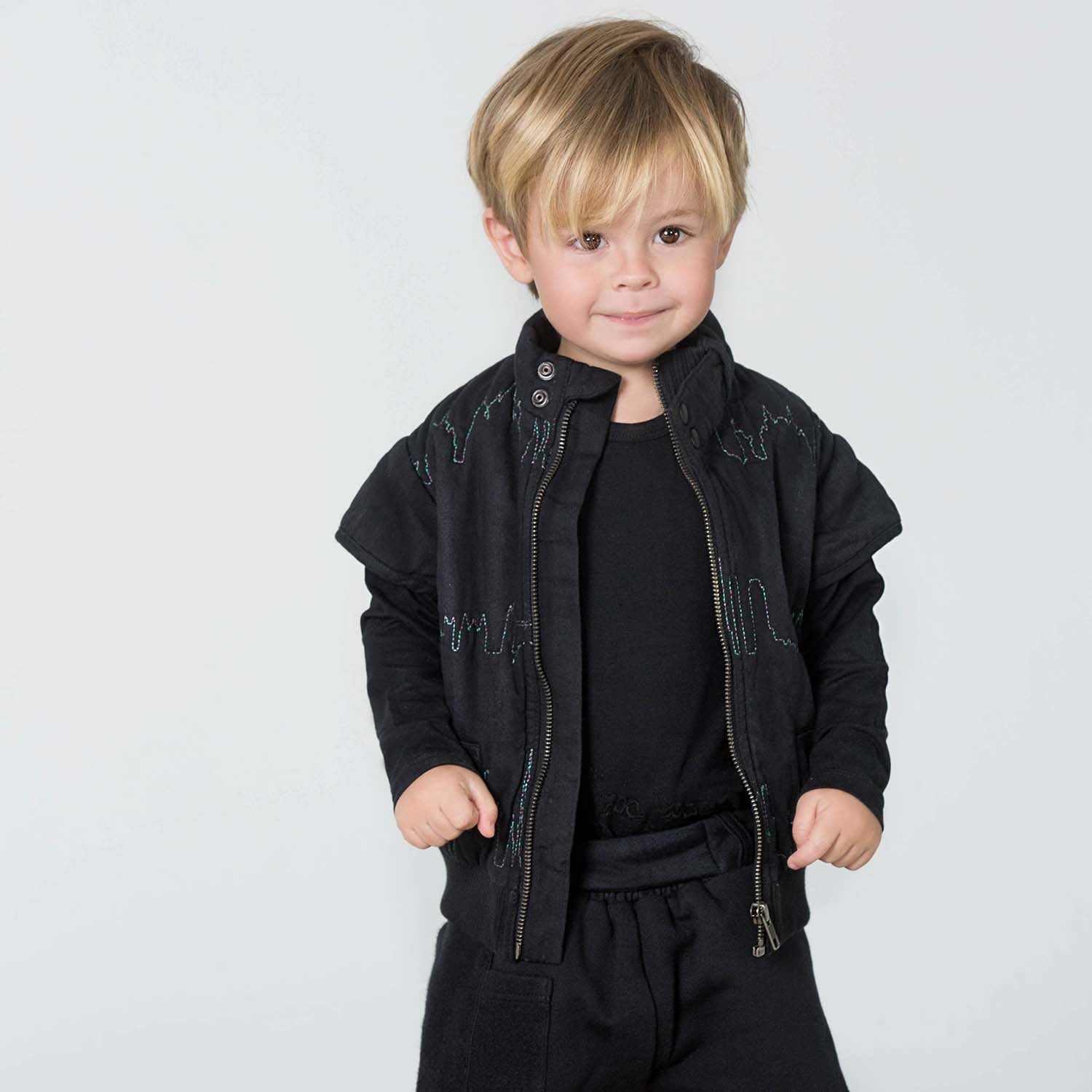 Padded Vest with Skyline Embroidery-1