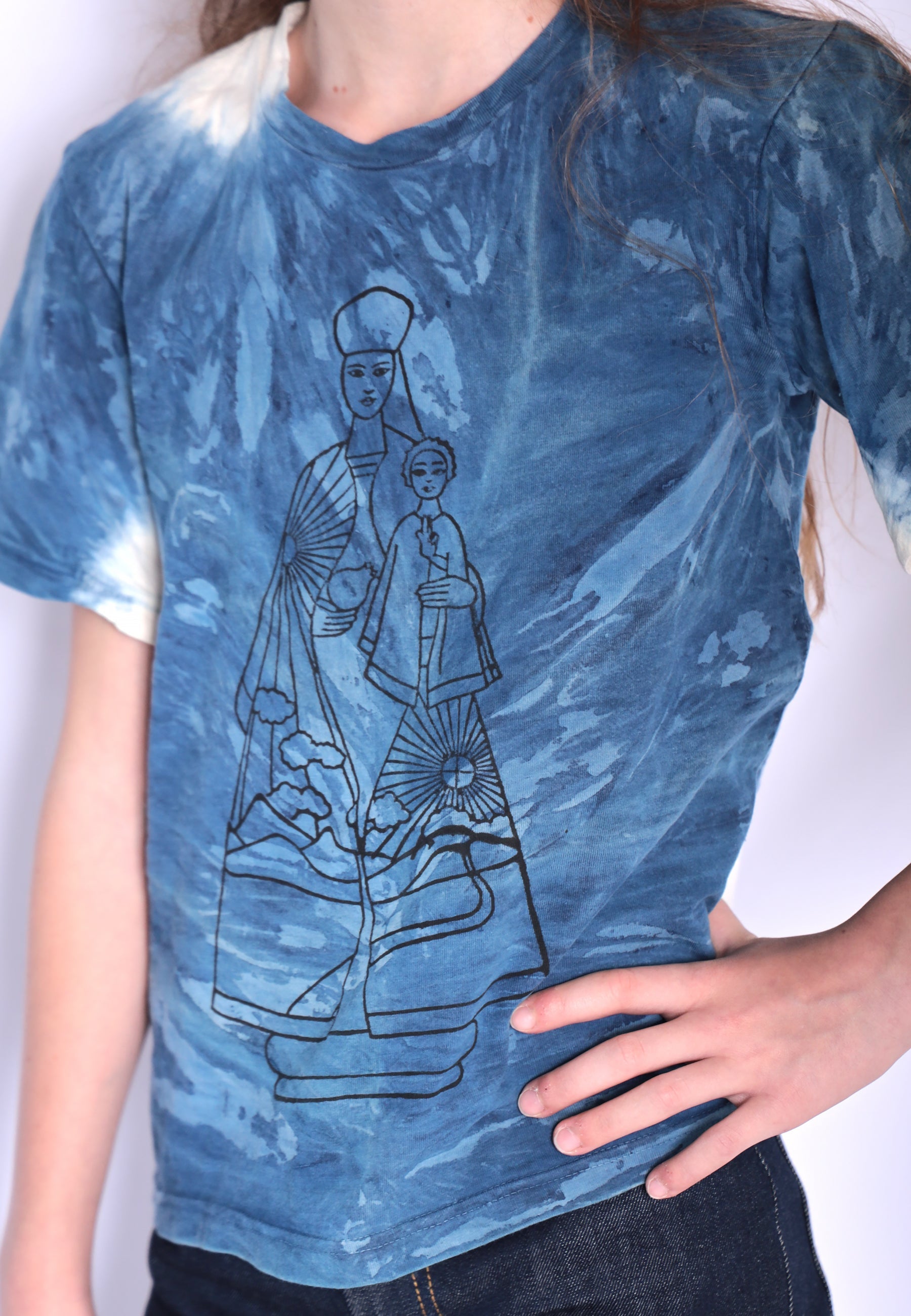 Artisanal Girls and Boys T-Shirt naturally dyed Indigo with Hand Print-3