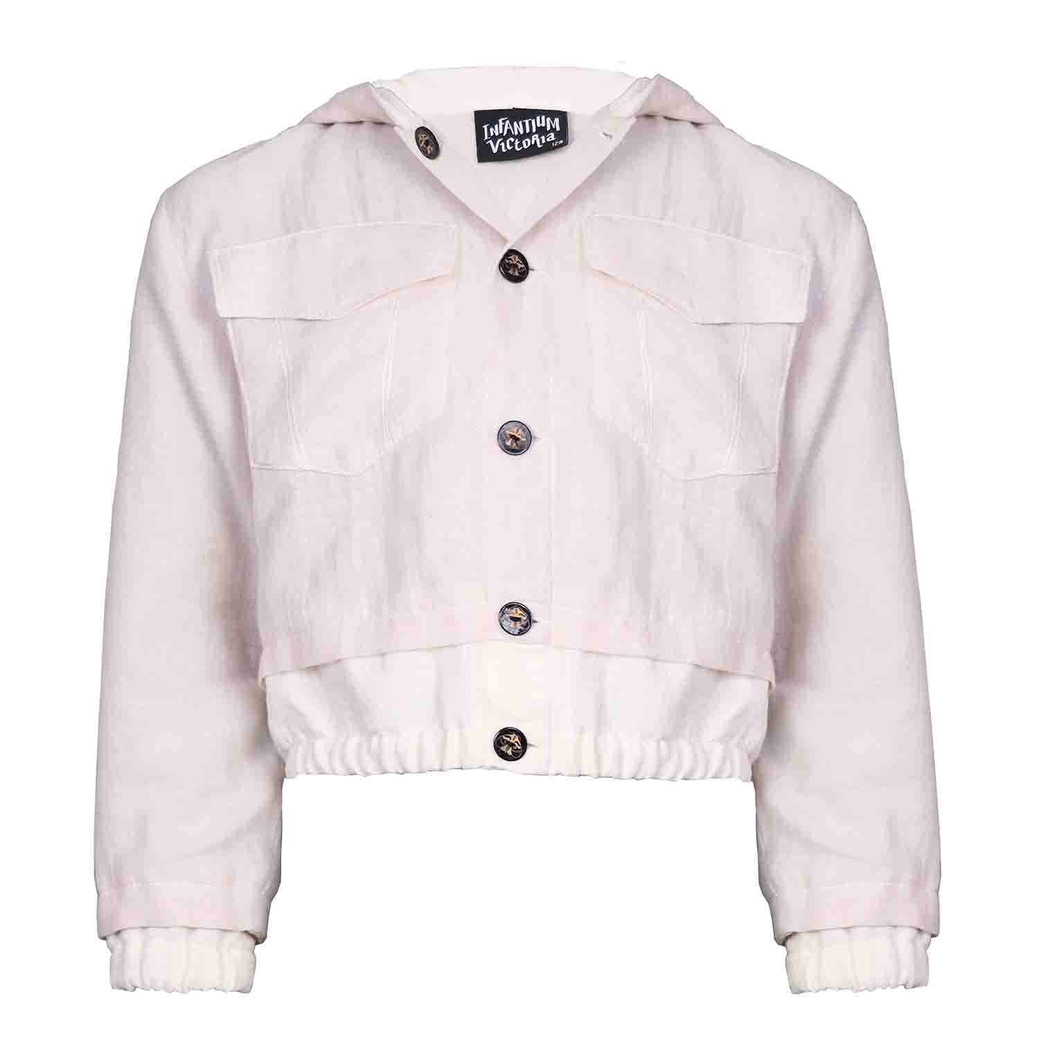 Boys and Girls Hooded Off White Jacket-0