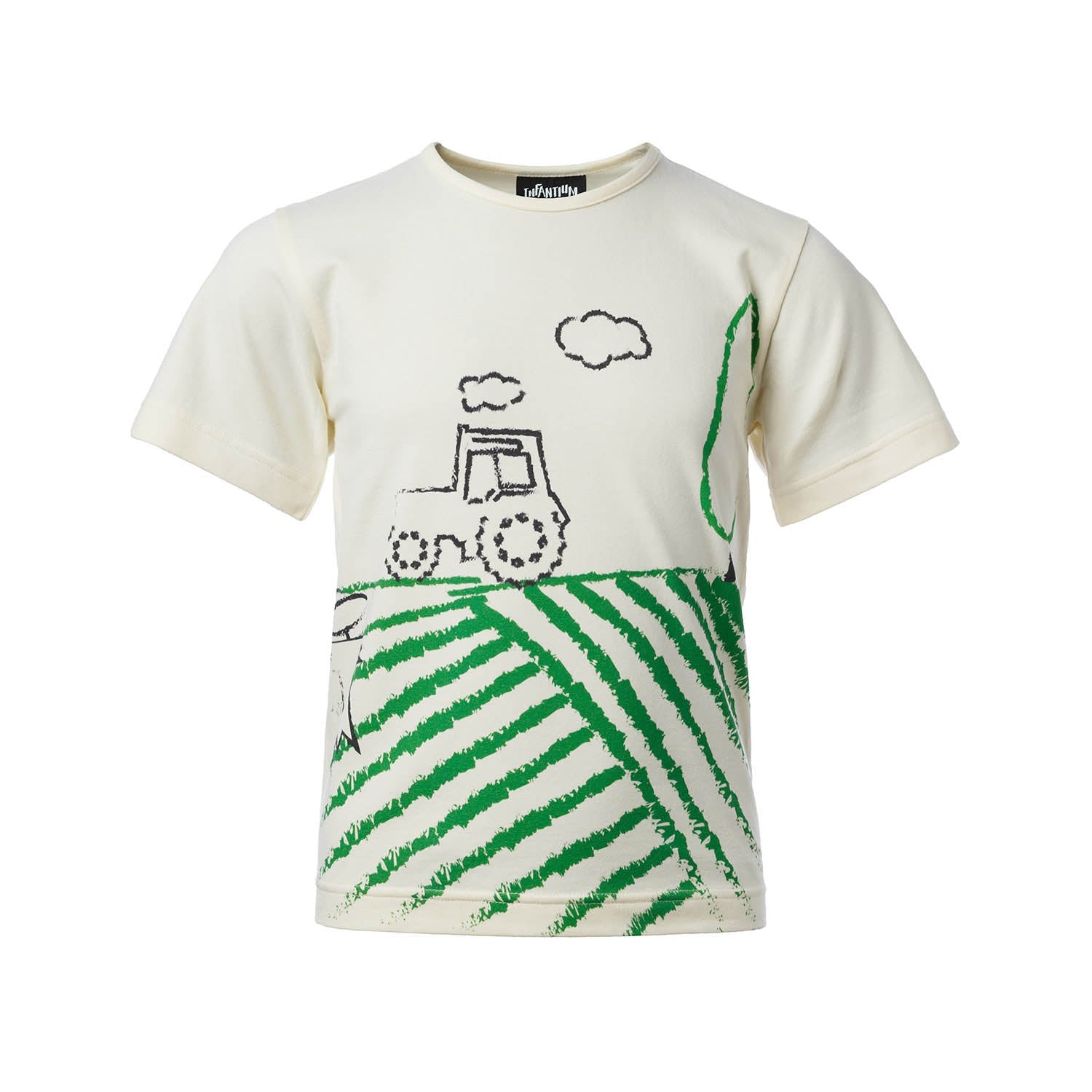 Off-White Short Sleeve T-Shirt with Tractor Print-0