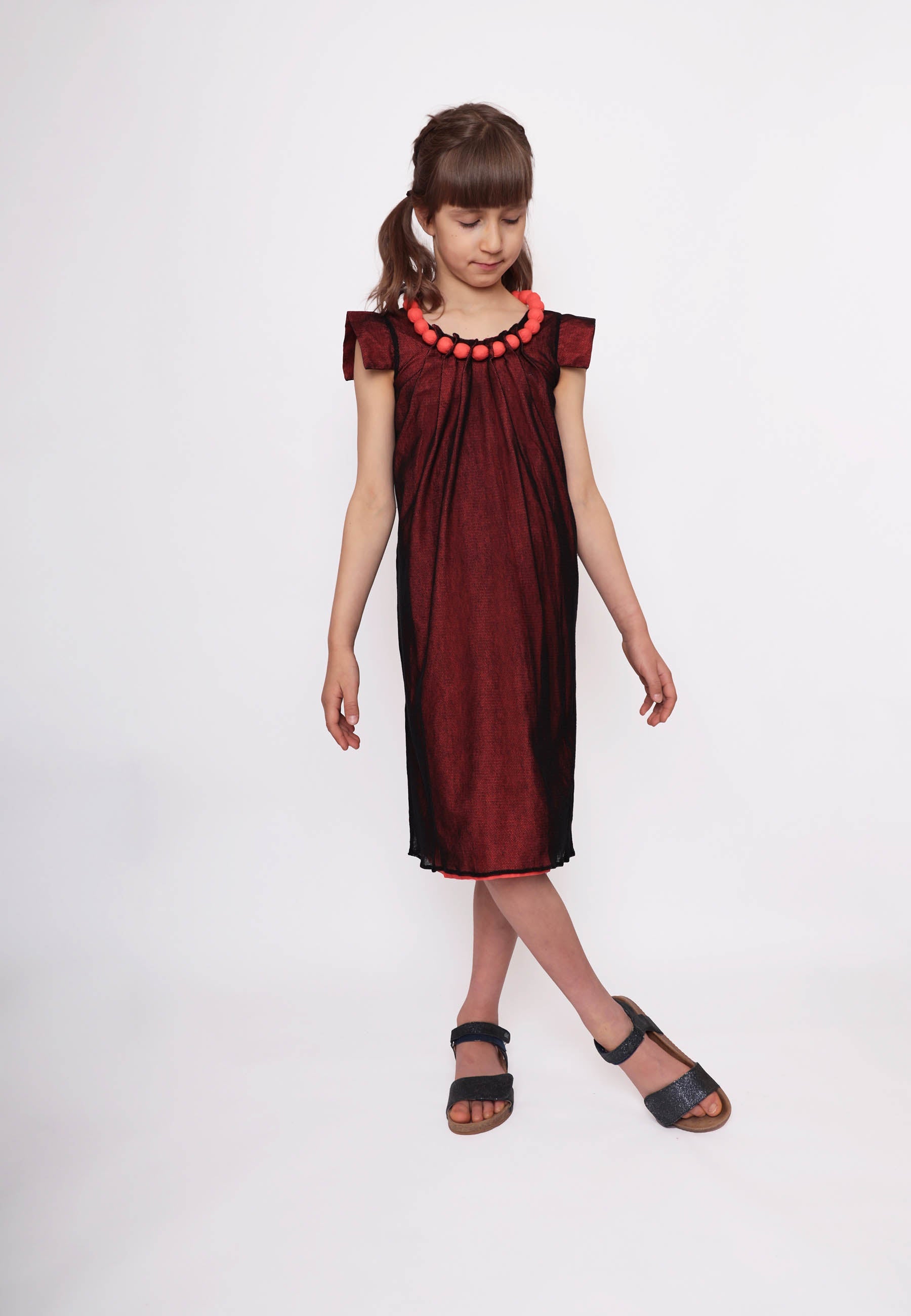 Organic Cotton Girls Tulle Dress in Red-4