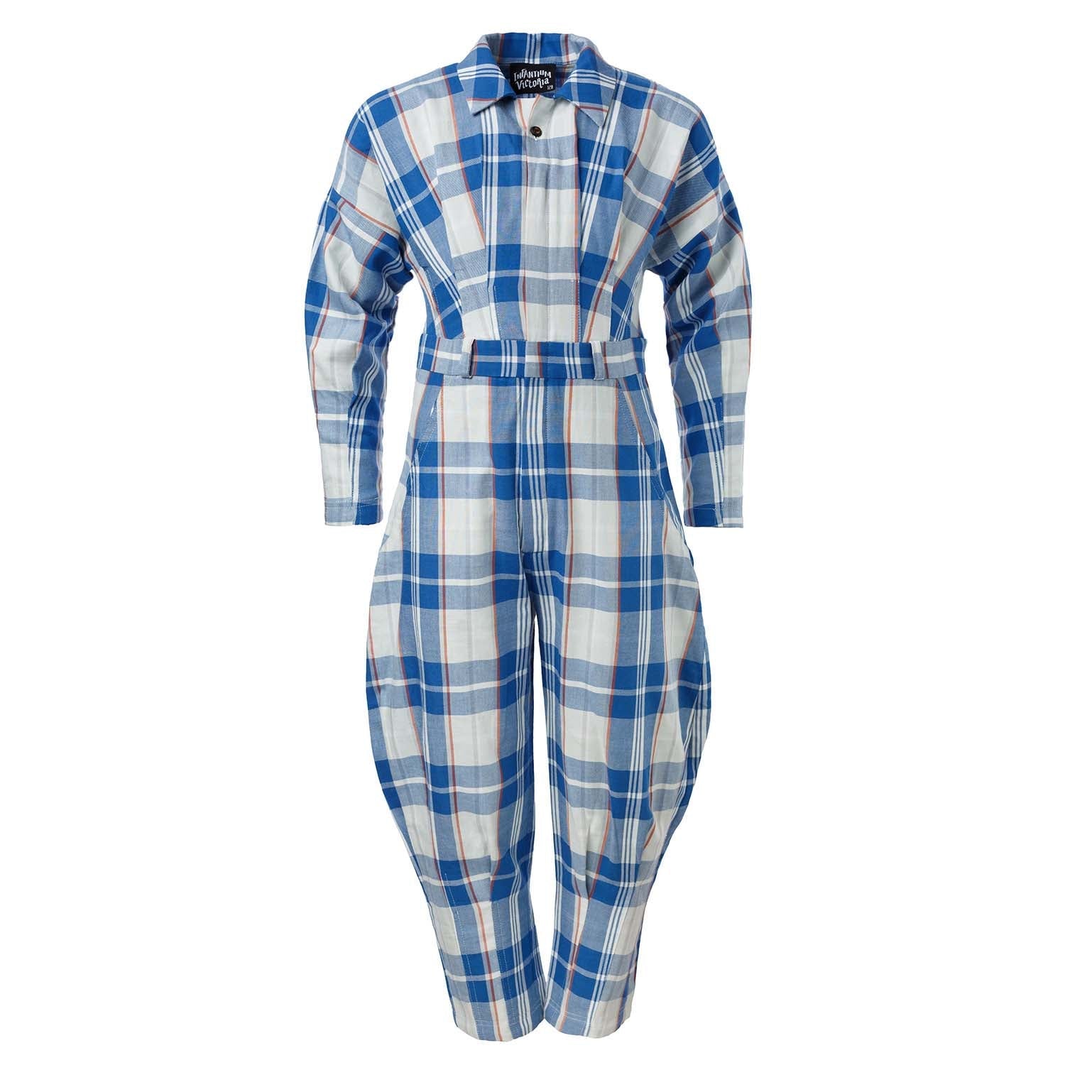 Blue and White Tartan Boiler Suit-0