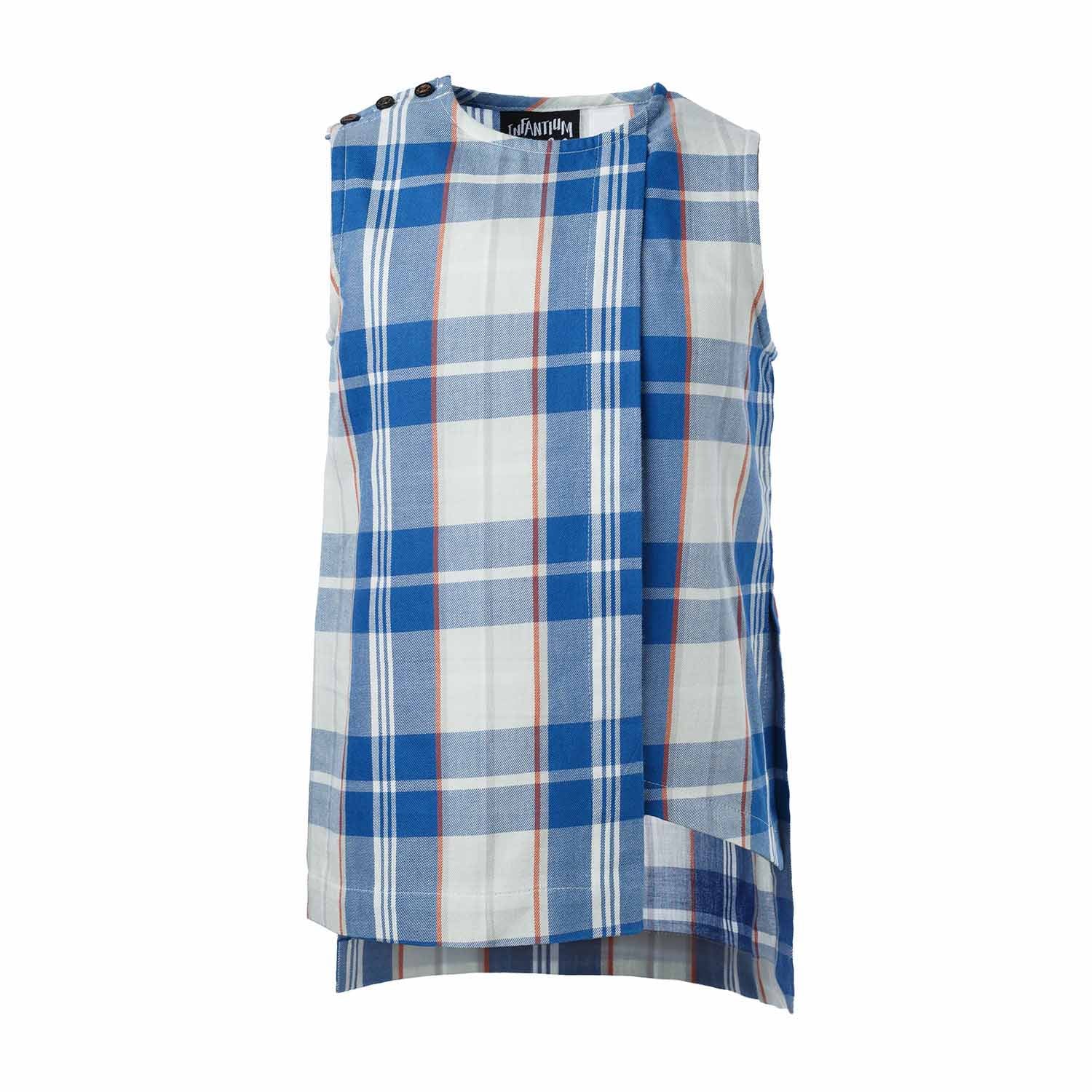 Blue and White Tartan Top For Boys and Girls-0
