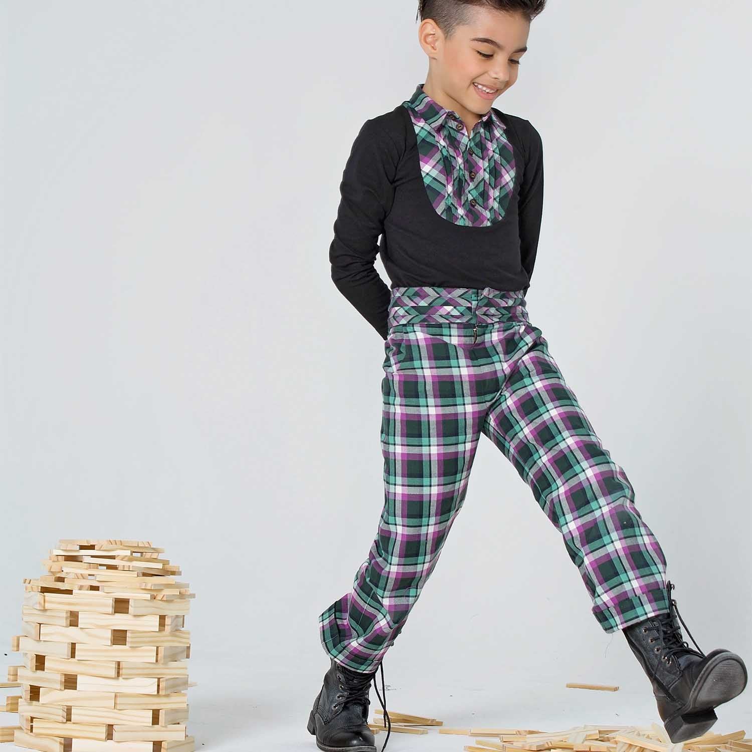 Tartan Pleated Belt Pants-1