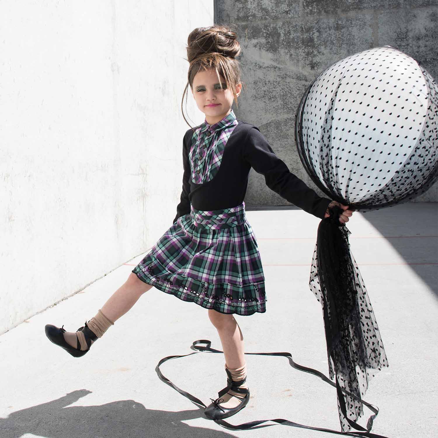 Tartan Mini Skirt with Pleated Belt-1