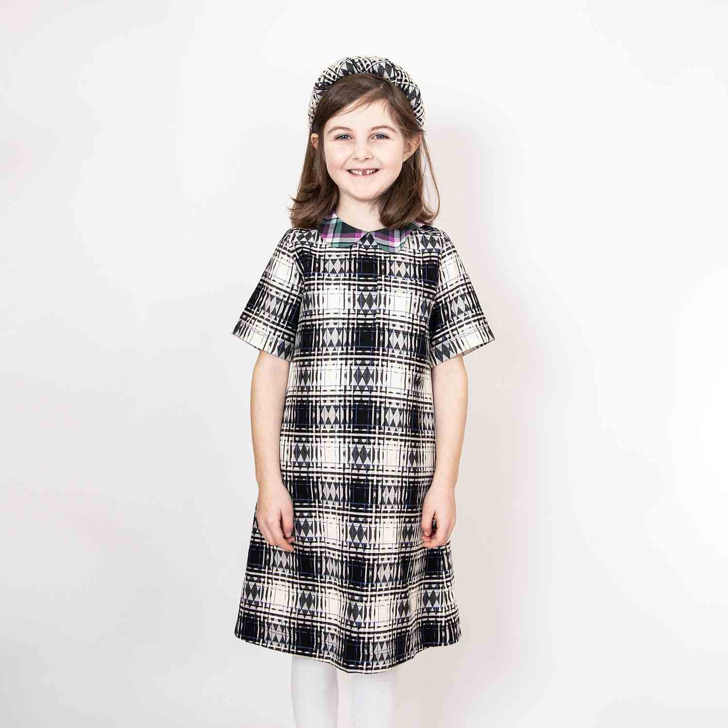 Tartan Peter Pan Collar Dress For Girls-1