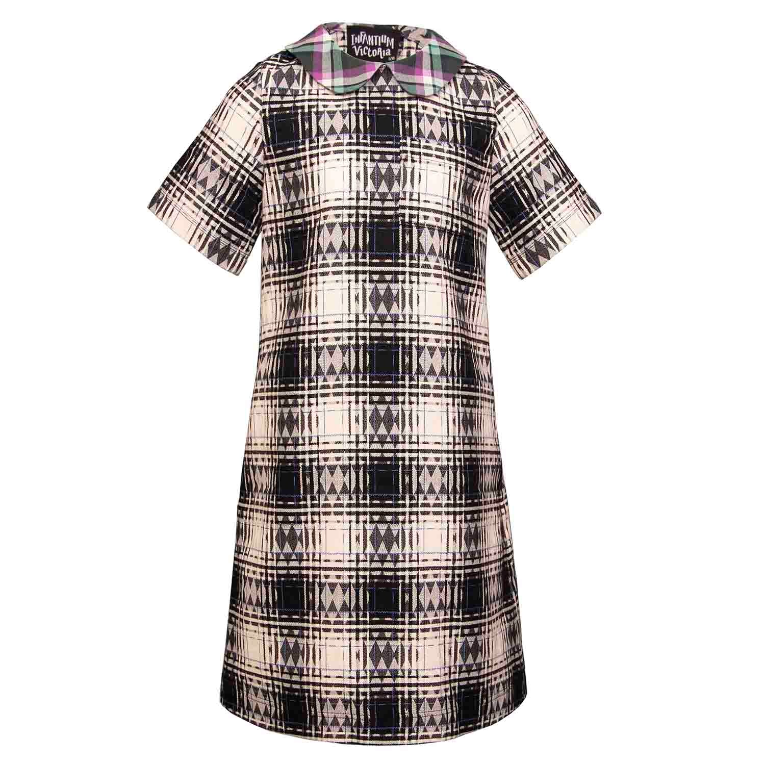 Tartan Peter Pan Collar Dress For Girls-0