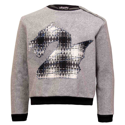 Grey Fleece Sweatshirt with Dragon Appliqué-0