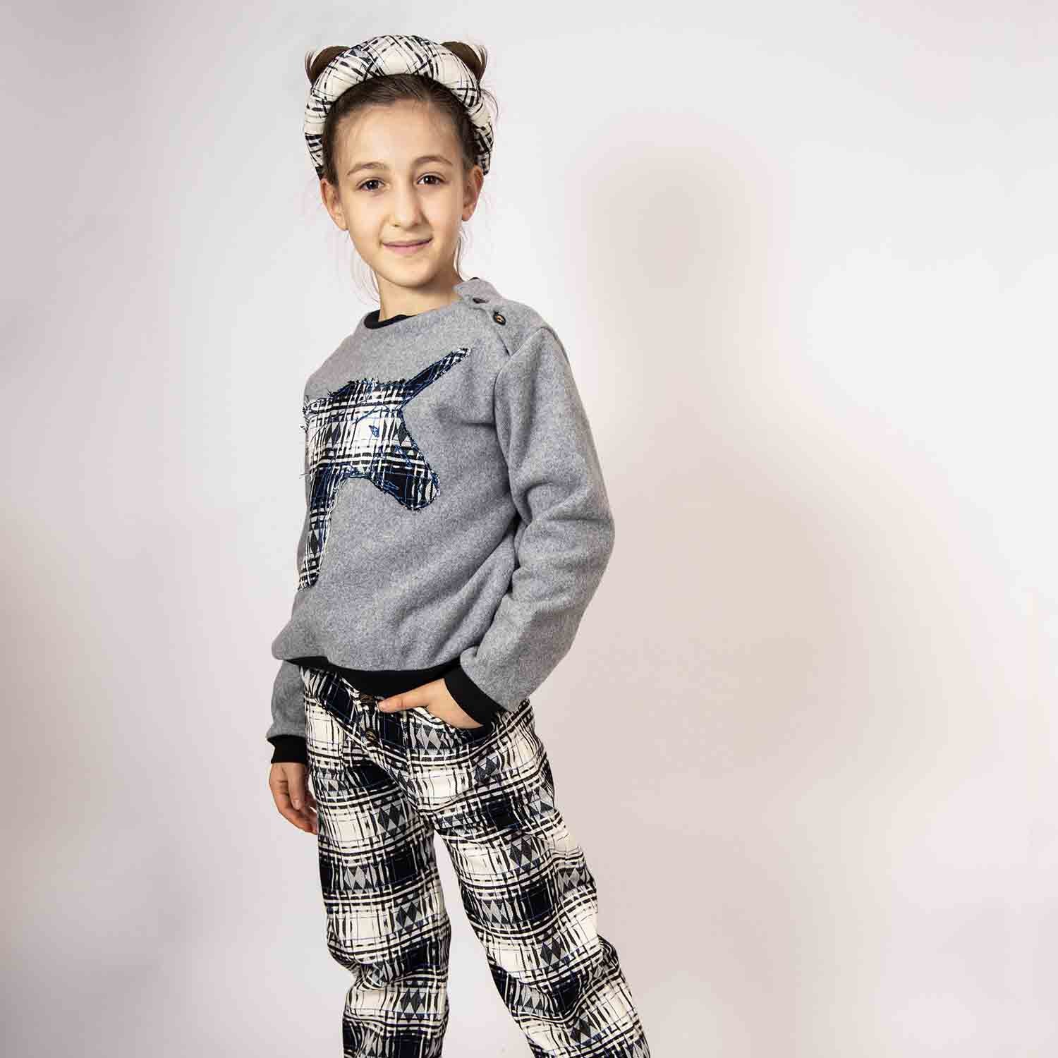 Kids Pants in Black & White Tartan-1