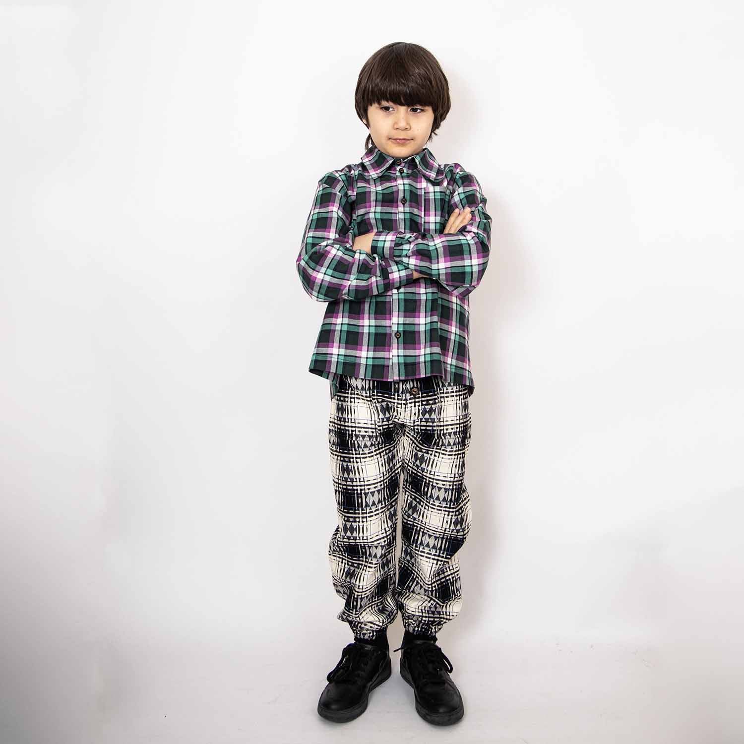 Kids Pants in Black & White Tartan-2