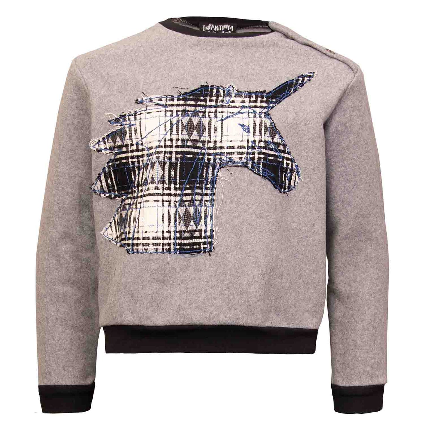 Grey Fleece Sweatshirt with Unicorn Appliqué-0