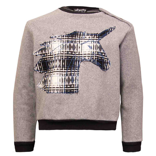 Grey Fleece Sweatshirt with Unicorn Appliqué-0