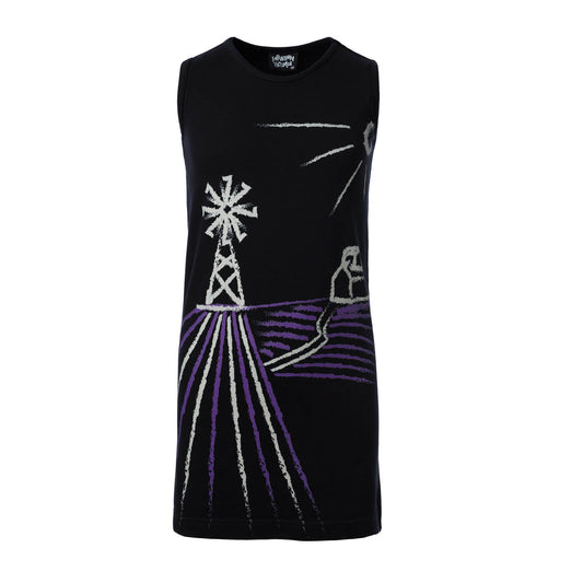 Black T-Shirt Dress with Wind Mill-0