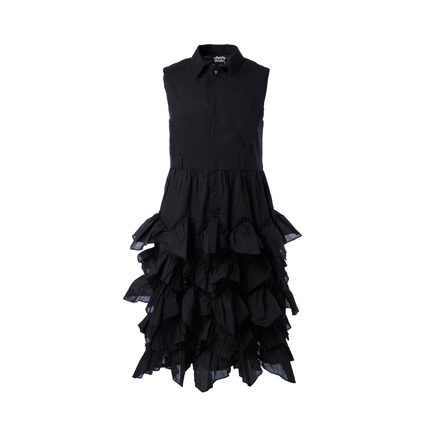 Girls Black Shirt Dress with Ruffles-0