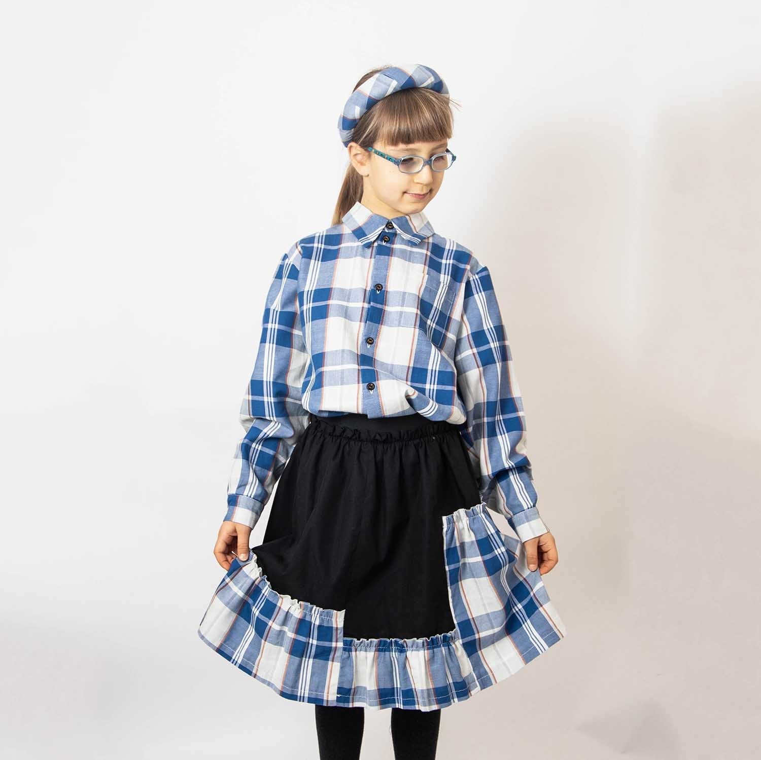 Girls Black Skirt with Tartan Detail in Blue & White-1