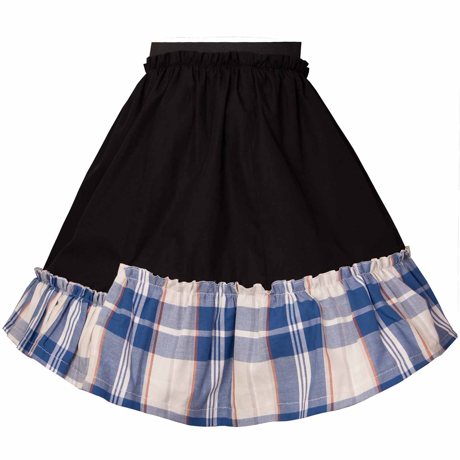 Girls Black Skirt with Tartan Detail in Blue & White-2
