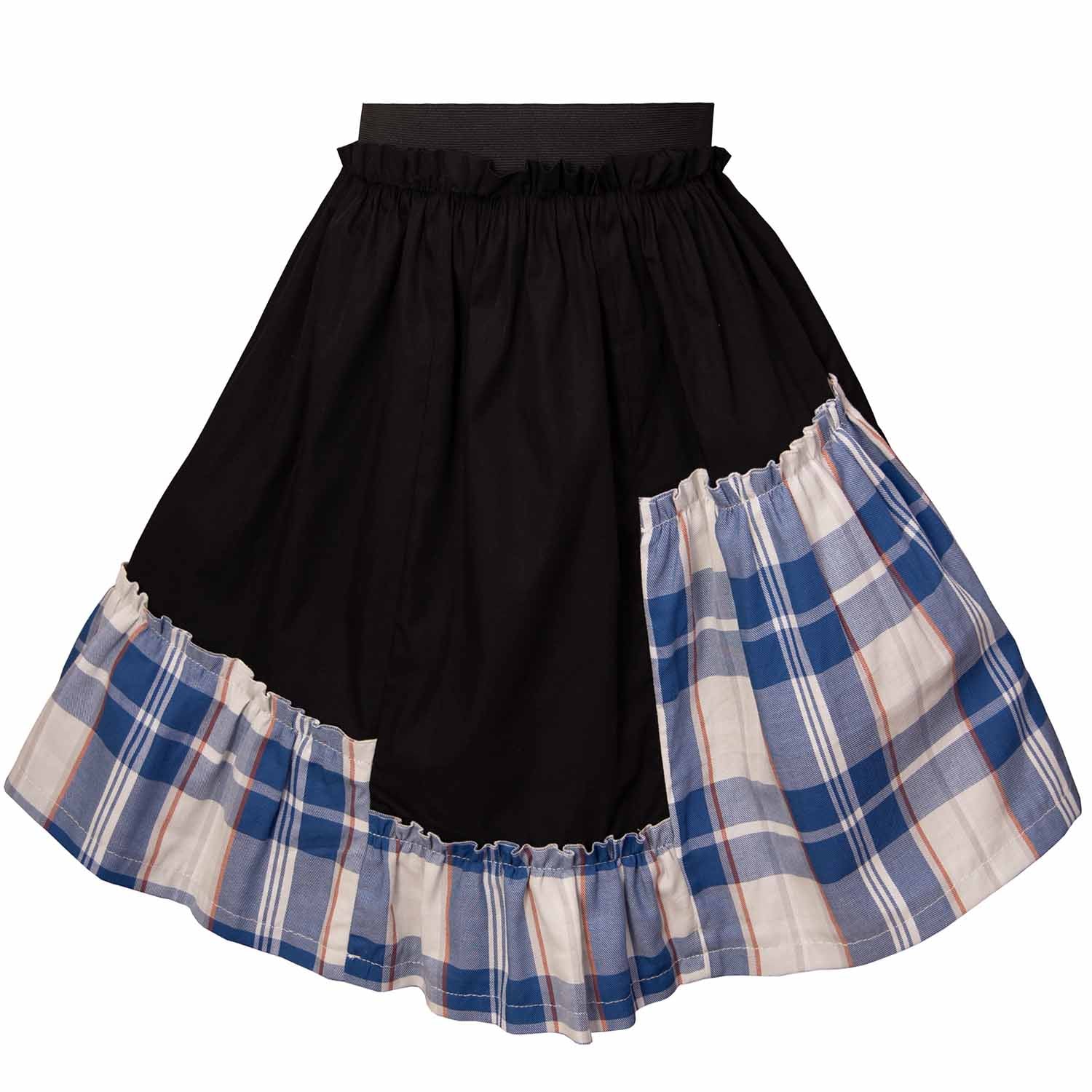 Girls Black Skirt with Tartan Detail in Blue & White-0