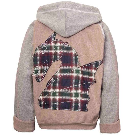 Beige Fleece Hoodie for Kids with Dragon Applique-0
