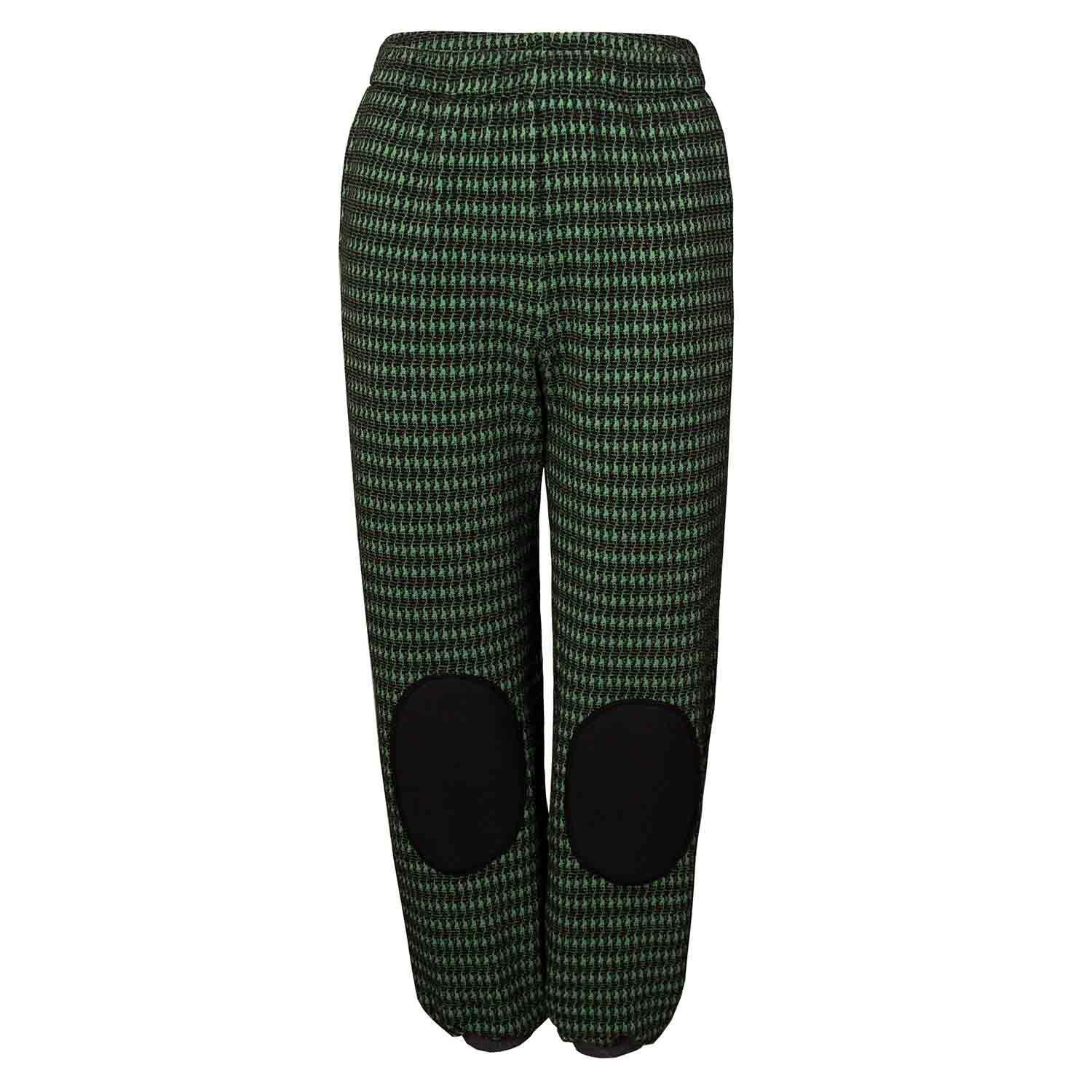 Black and Green pied de poule Kids Pants with Knee Patches-0