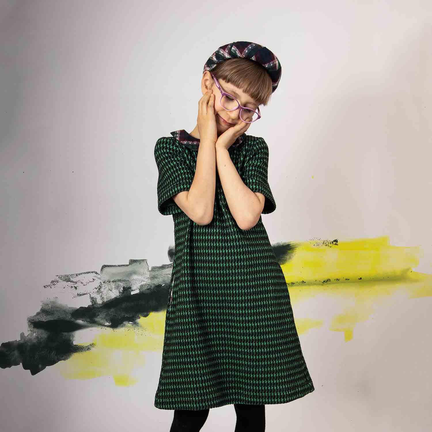 Kids Green pied de poule A-line Dress-1