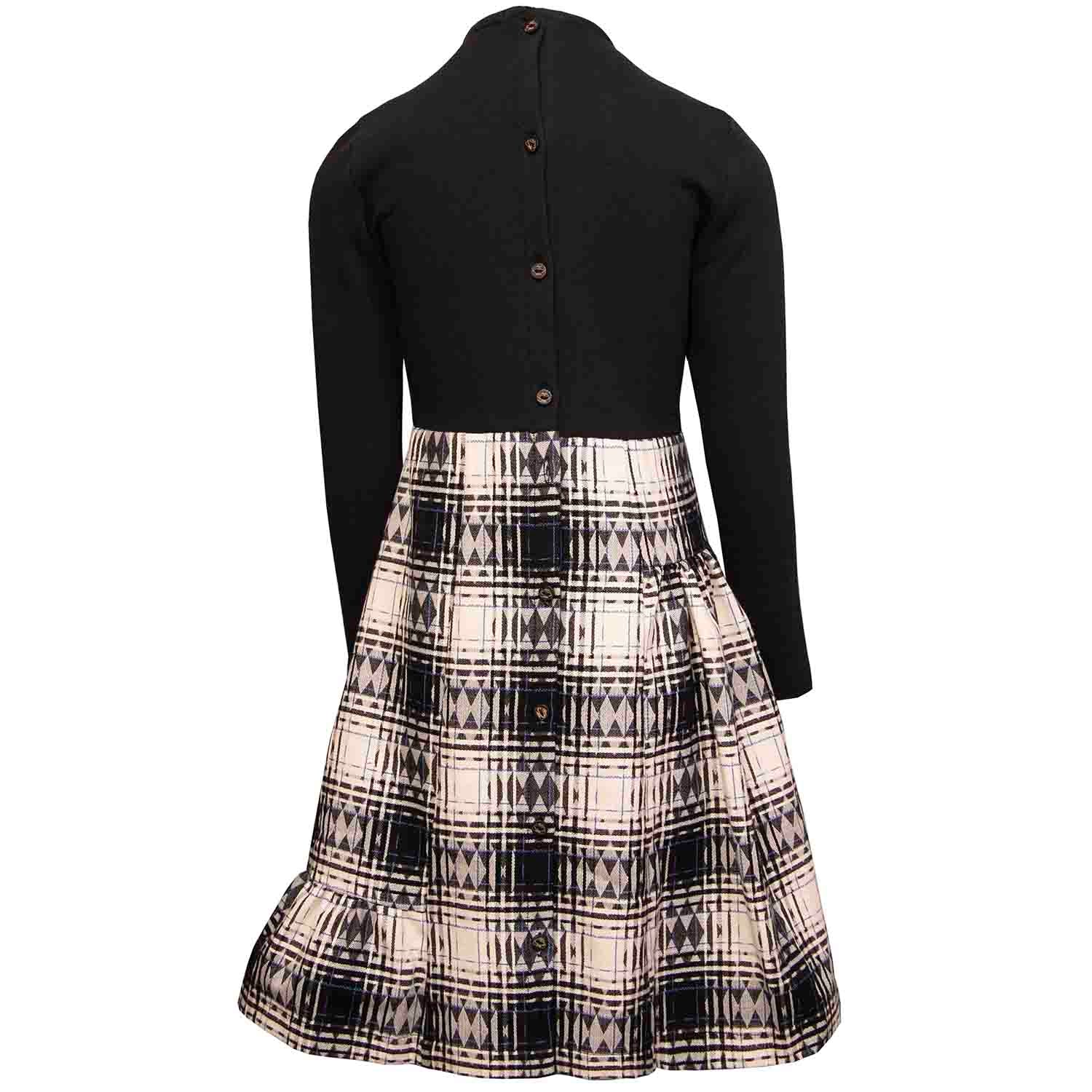 Girls Black Dress with Tartan Skirt in Black & White-2