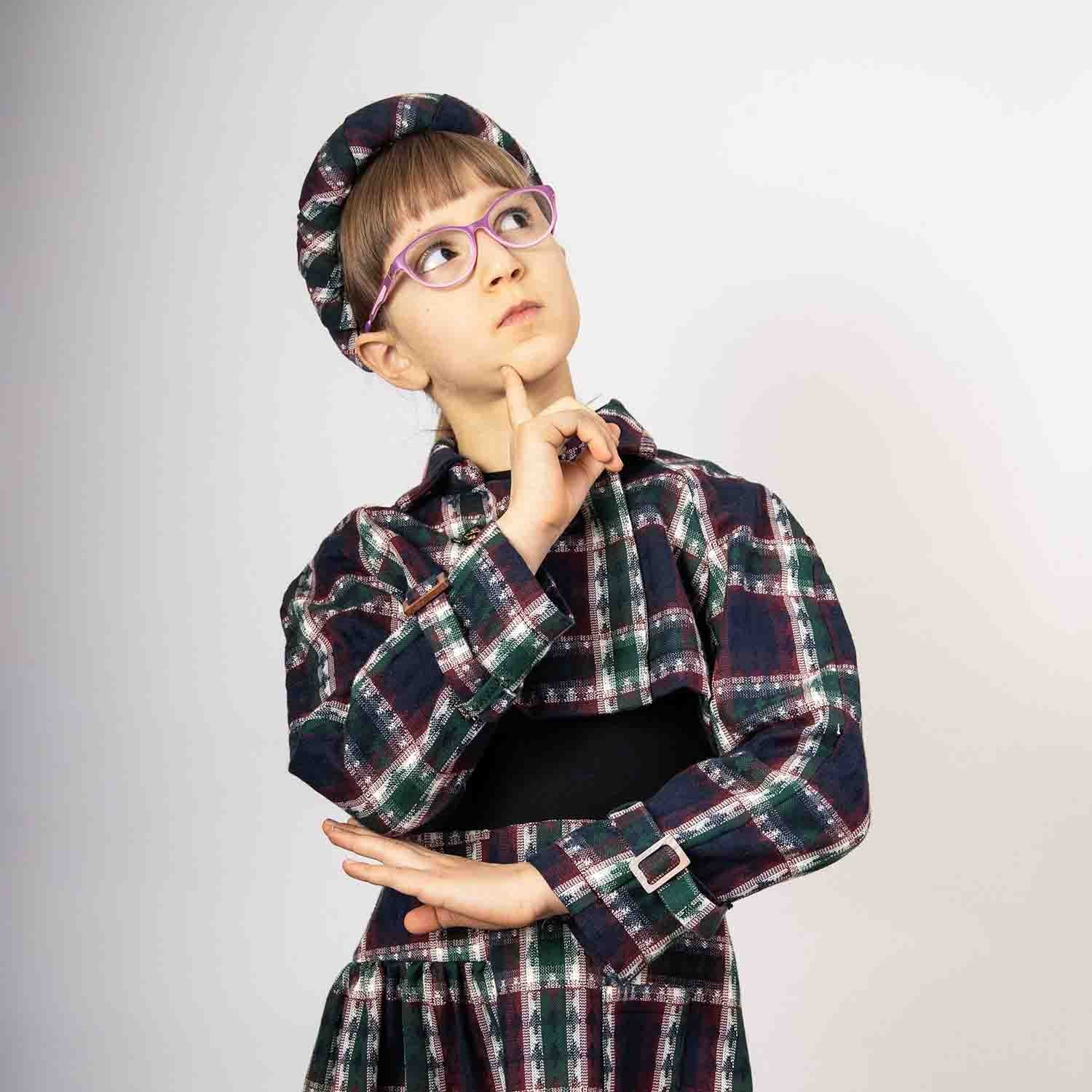 Kids Bolero Jacket in Red & Green Tartan-1