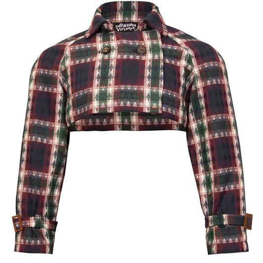 Kids Bolero Jacket in Red & Green Tartan-0