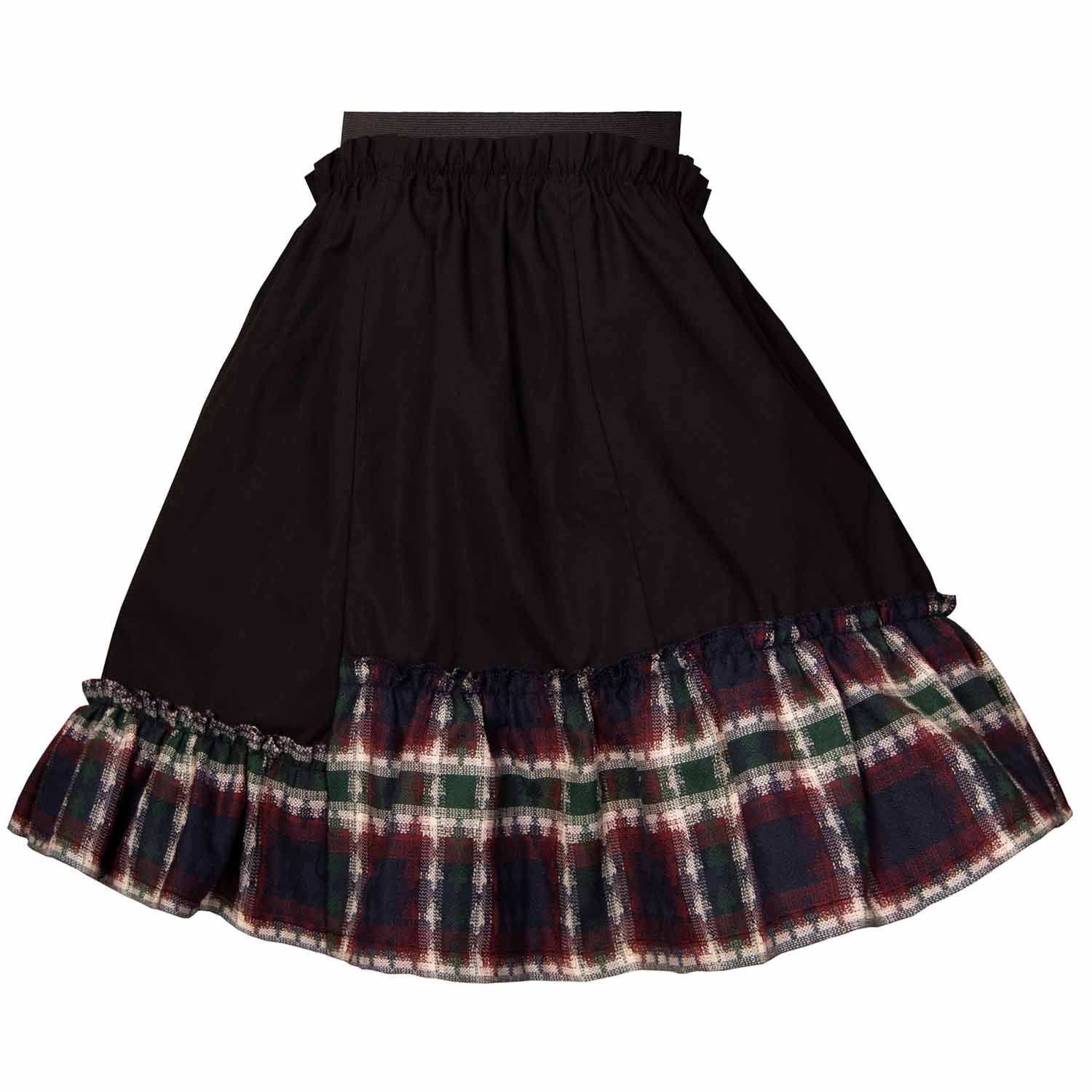 Girls Black Skirt with Tartan Detail in Red & Green-2