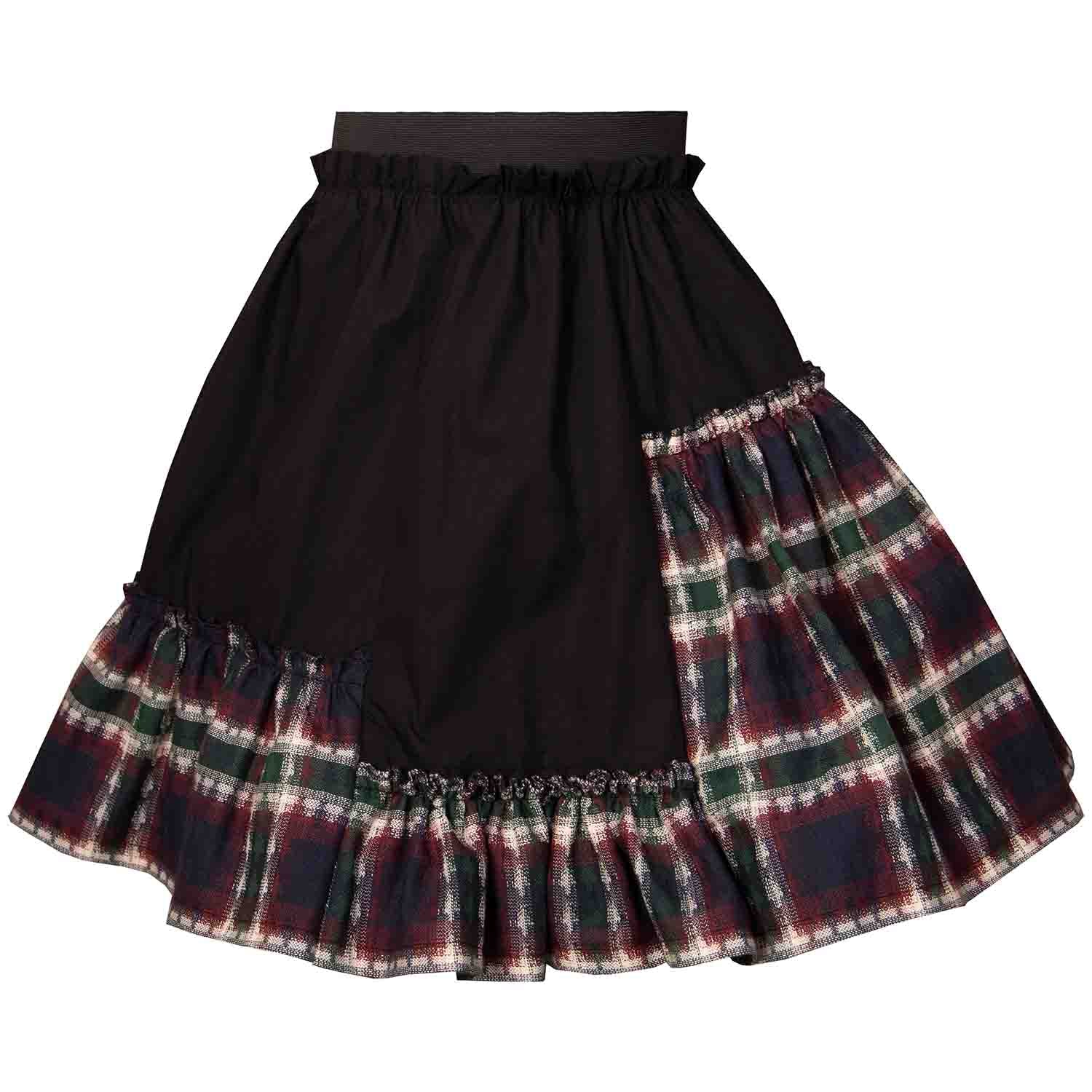 Girls Black Skirt with Tartan Detail in Red & Green-0