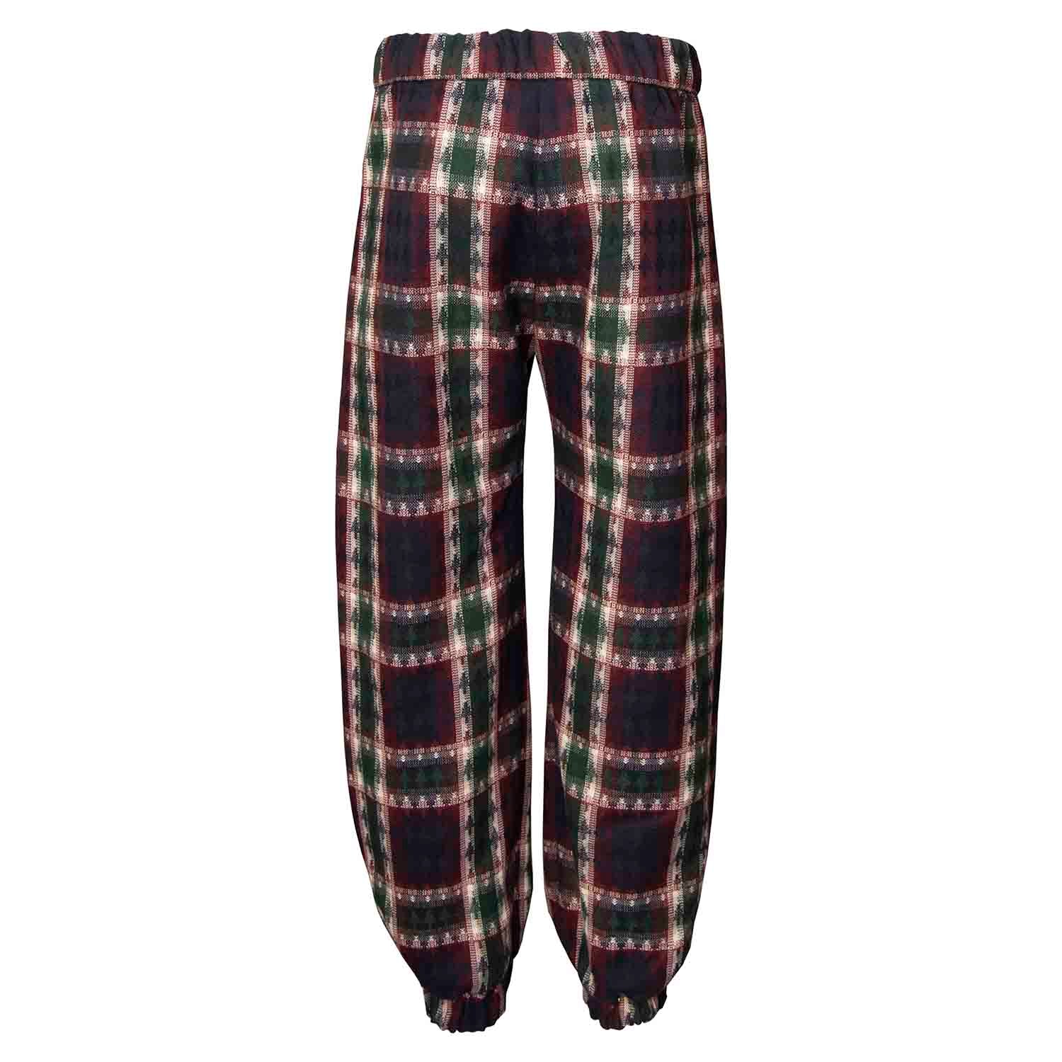 Kids Pants in Bordeaux and Green Tartan-2