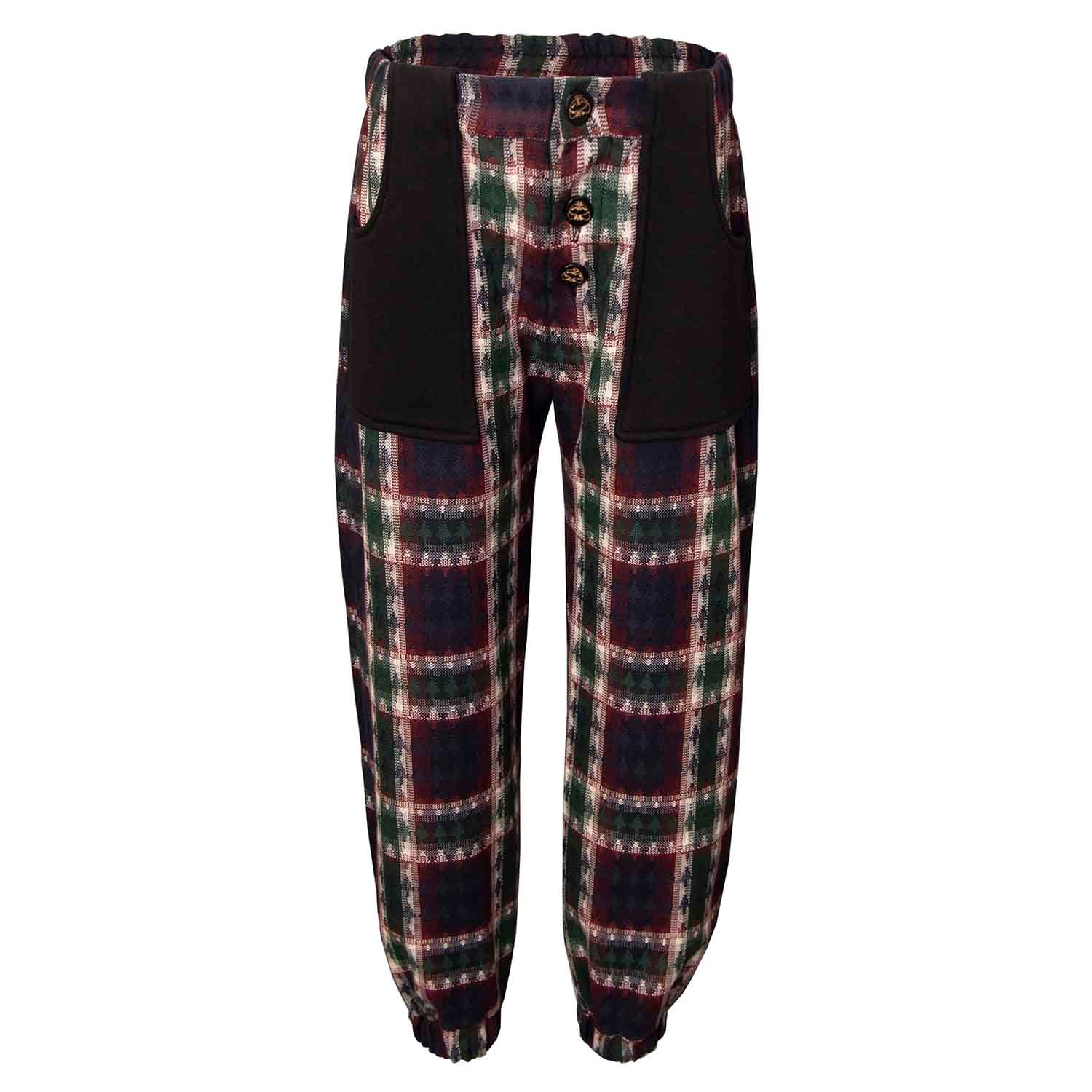 Kids Pants in Bordeaux and Green Tartan-0